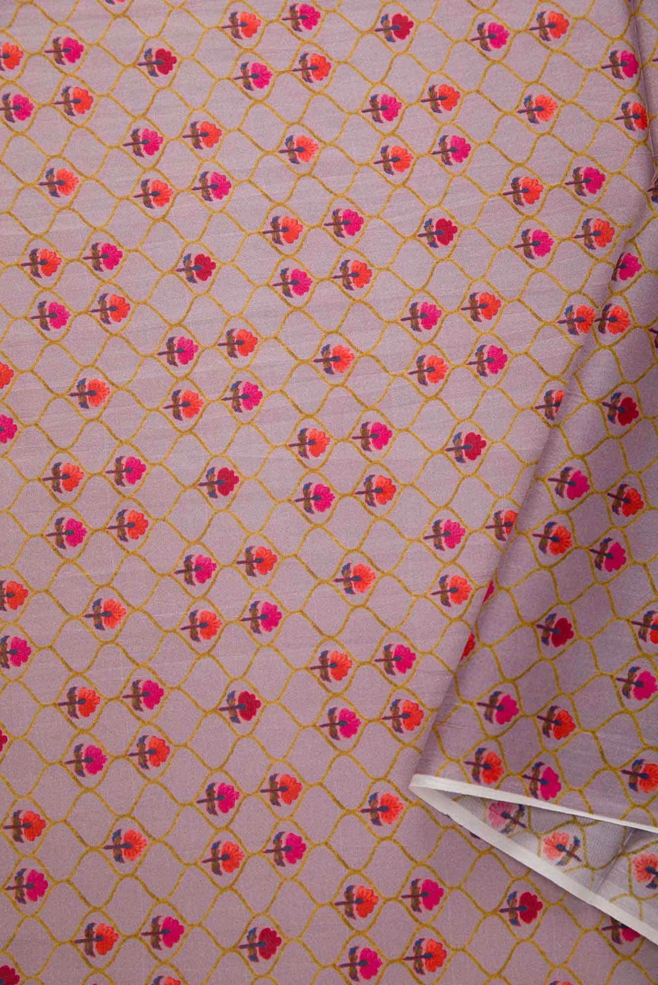 Brown Printed Silk Dress Material