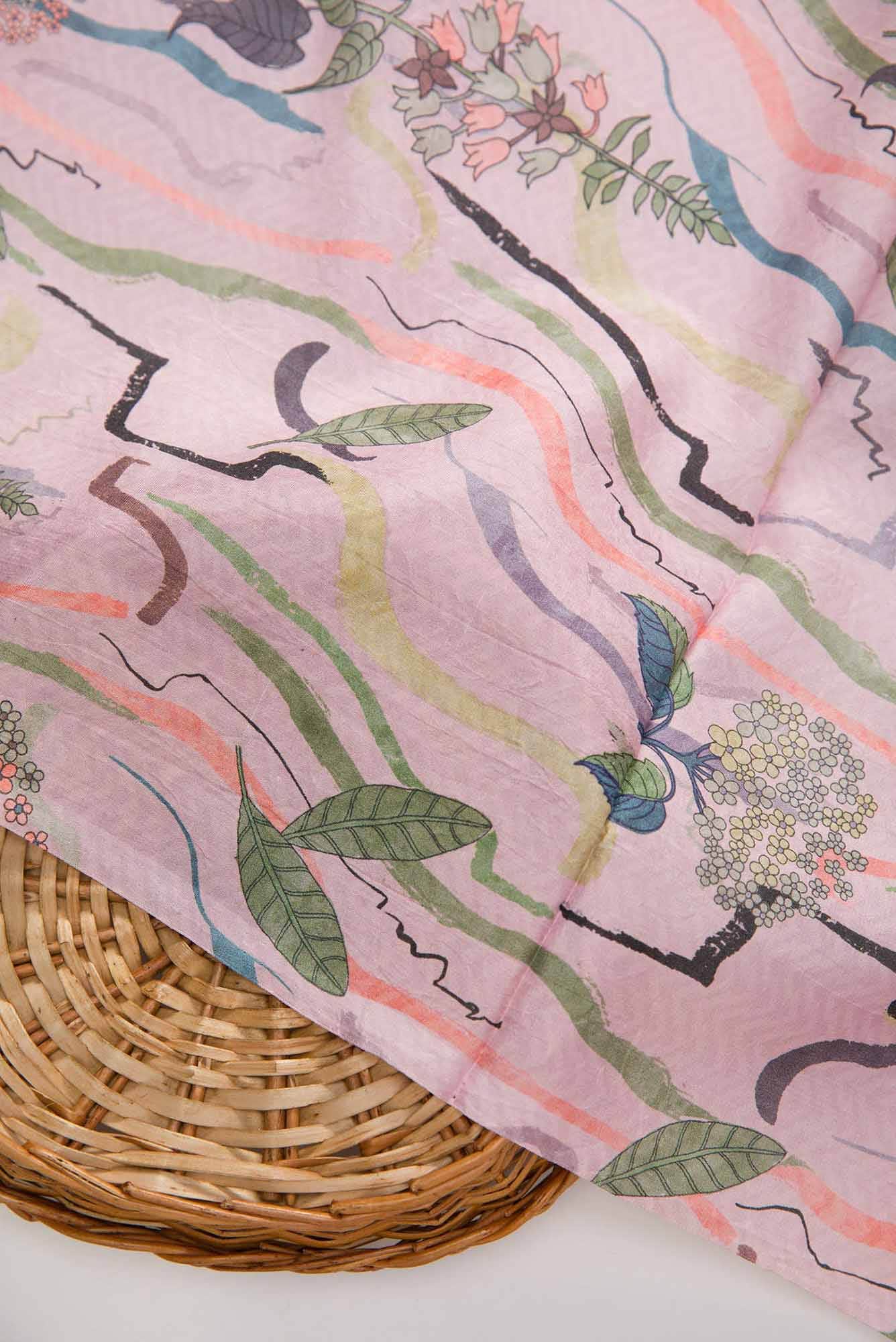Pink Printed Silk Dress Material