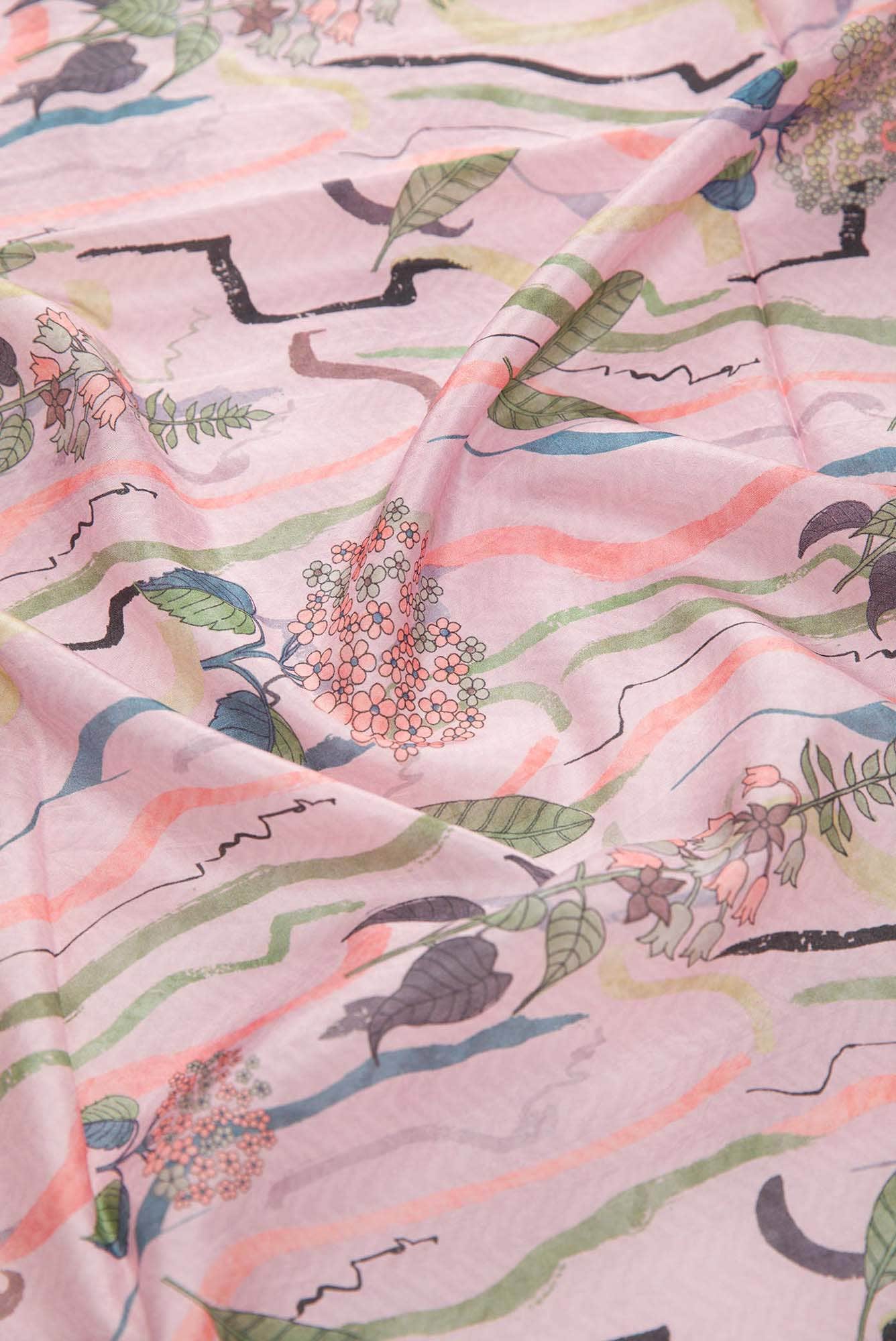 Pink Printed Silk Dress Material