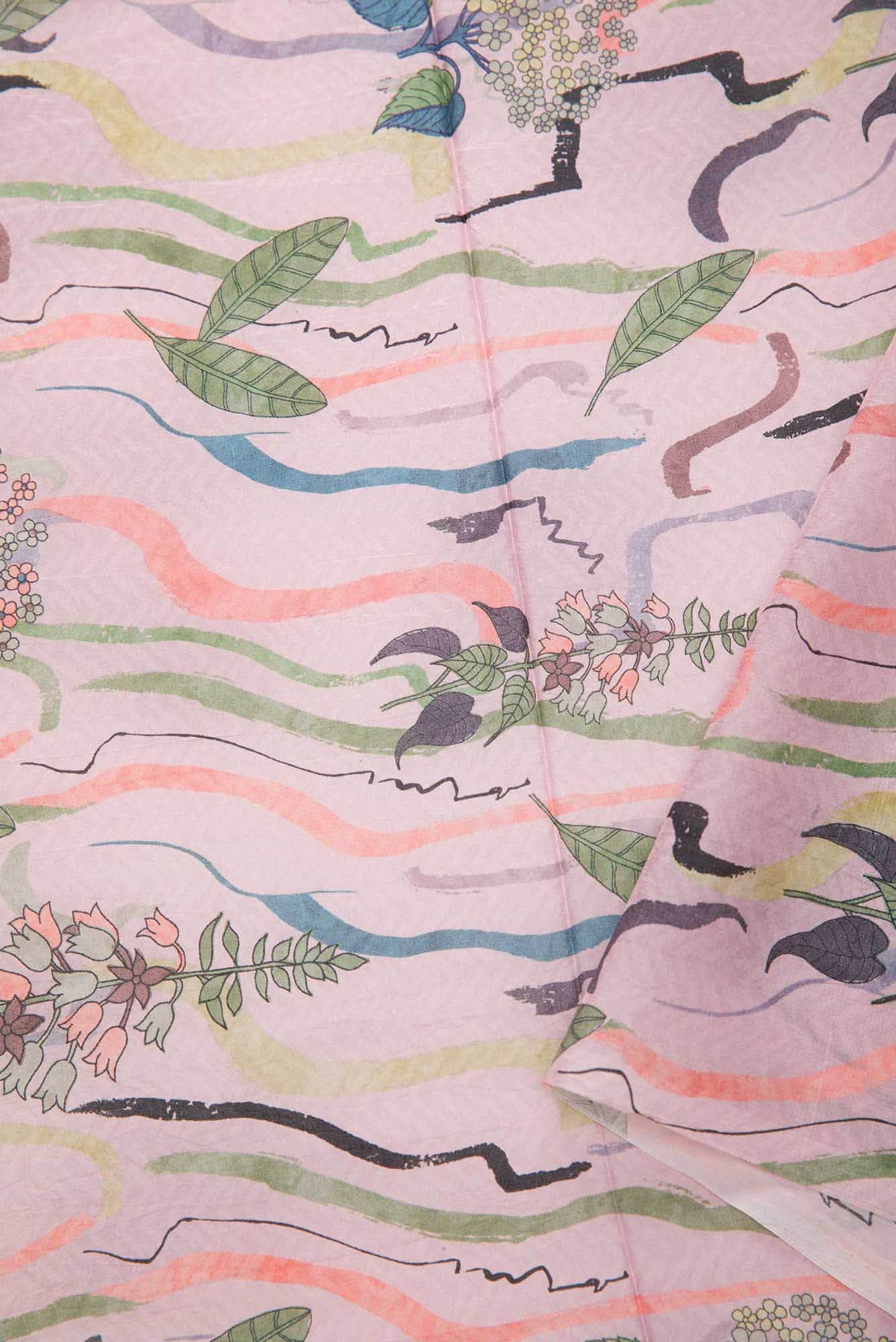 Pink Printed Silk Dress Material