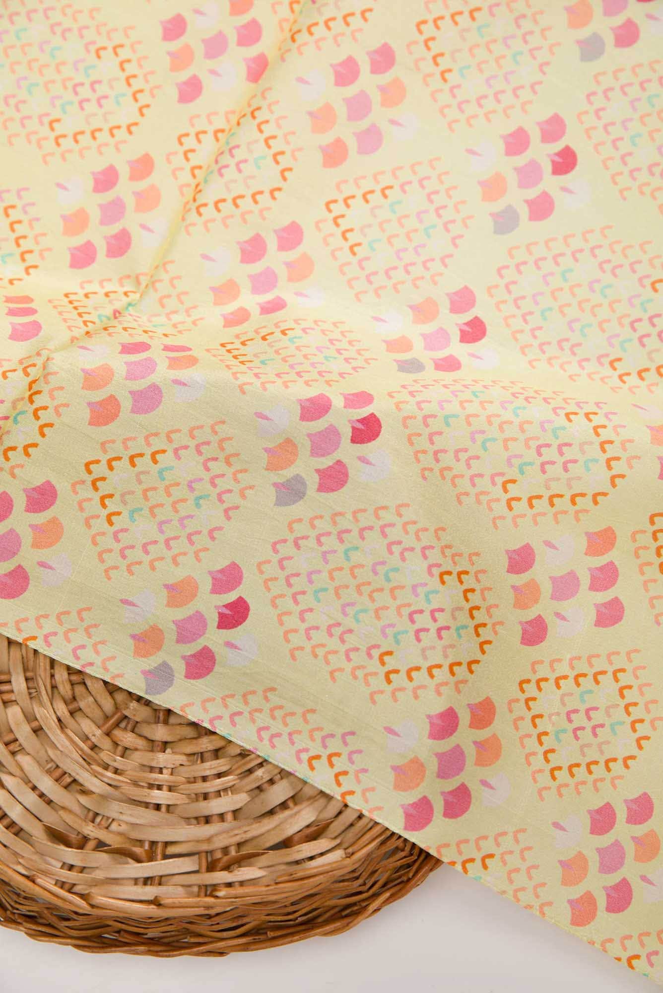 Yellow Printed Silk Dress Material