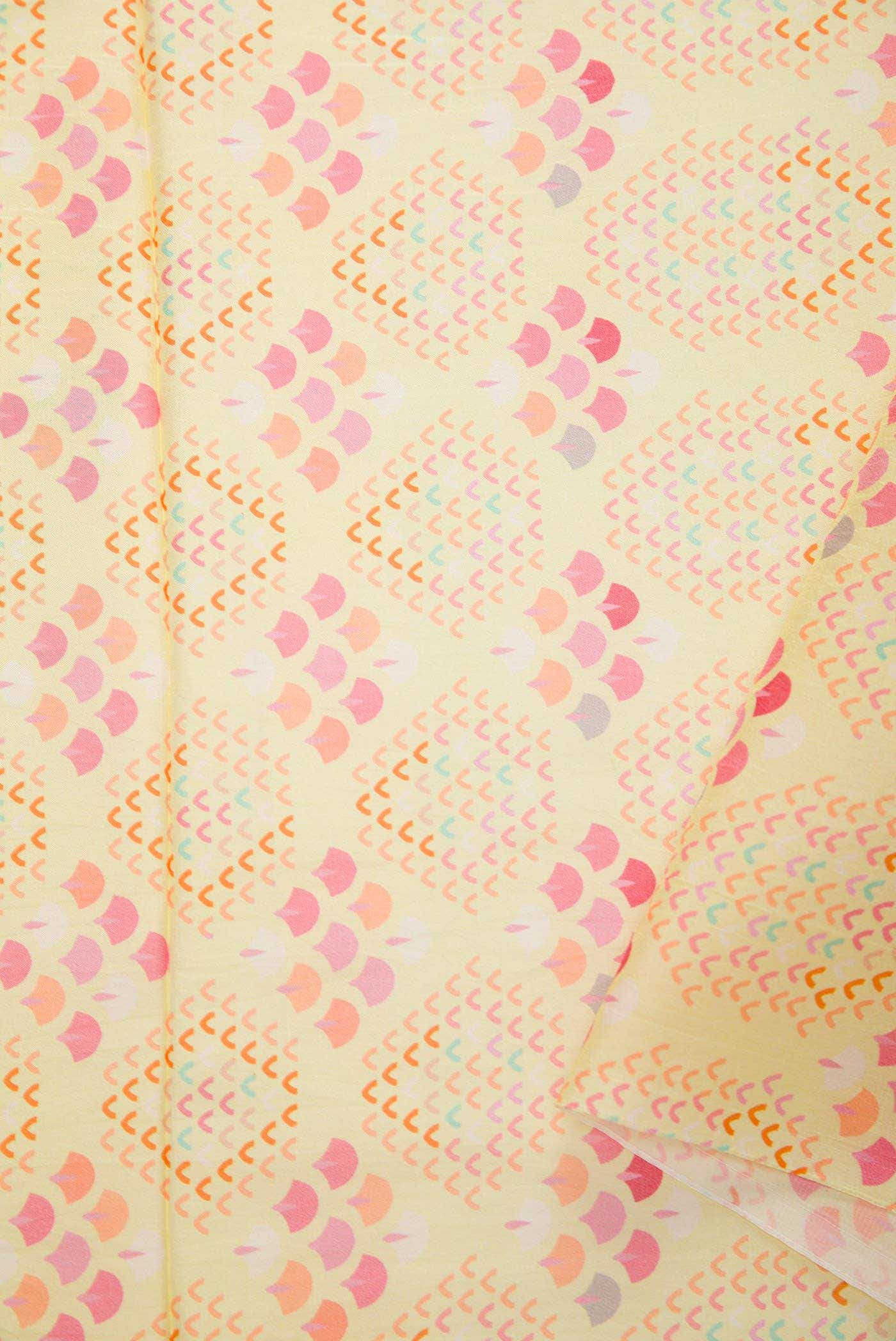 Yellow Printed Silk Dress Material