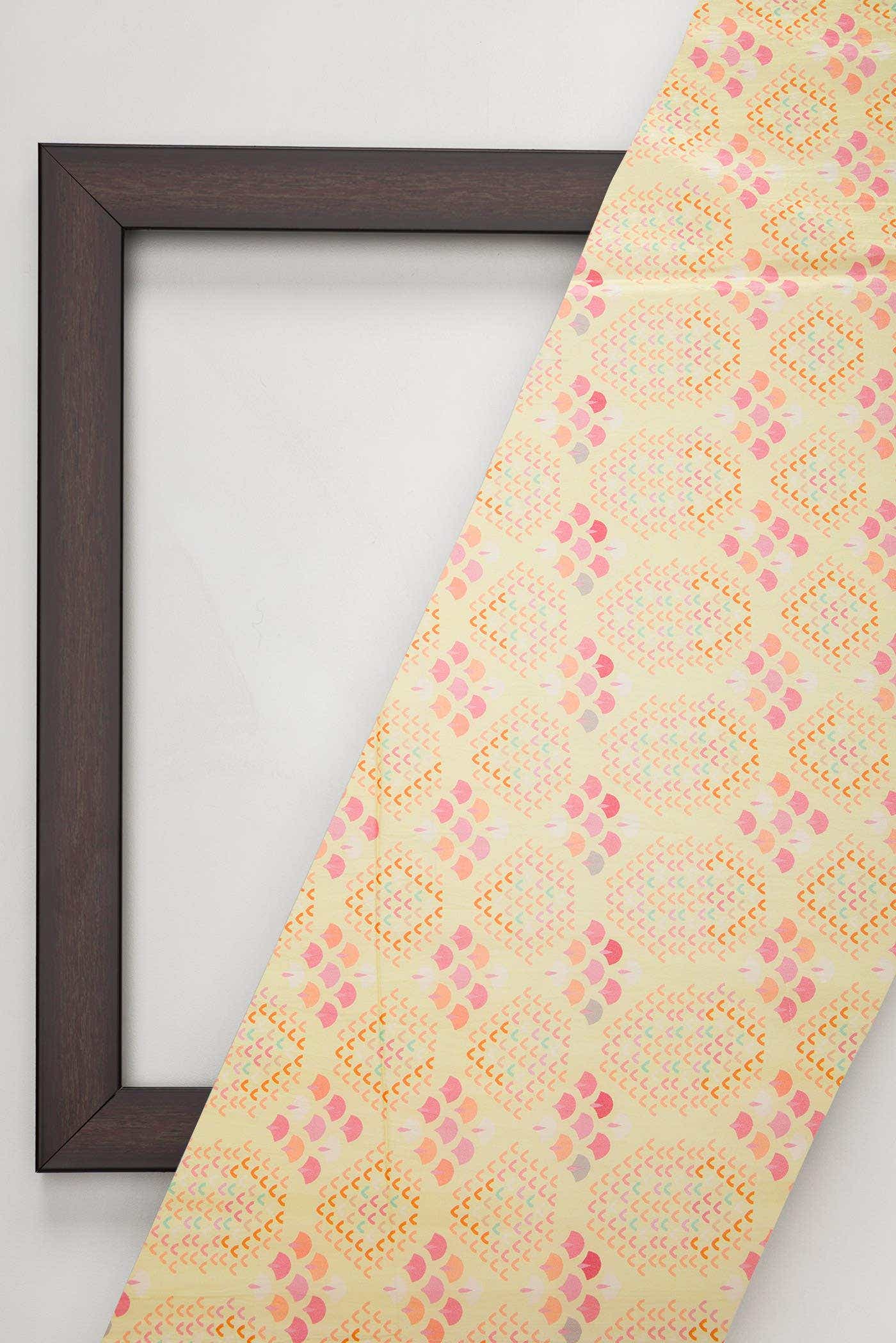 Yellow Printed Silk Dress Material