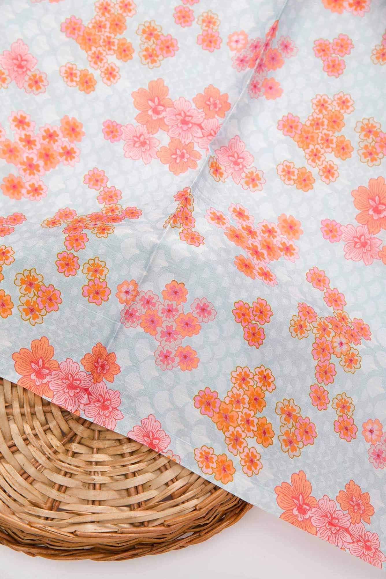 Blue Printed Silk Dress Material