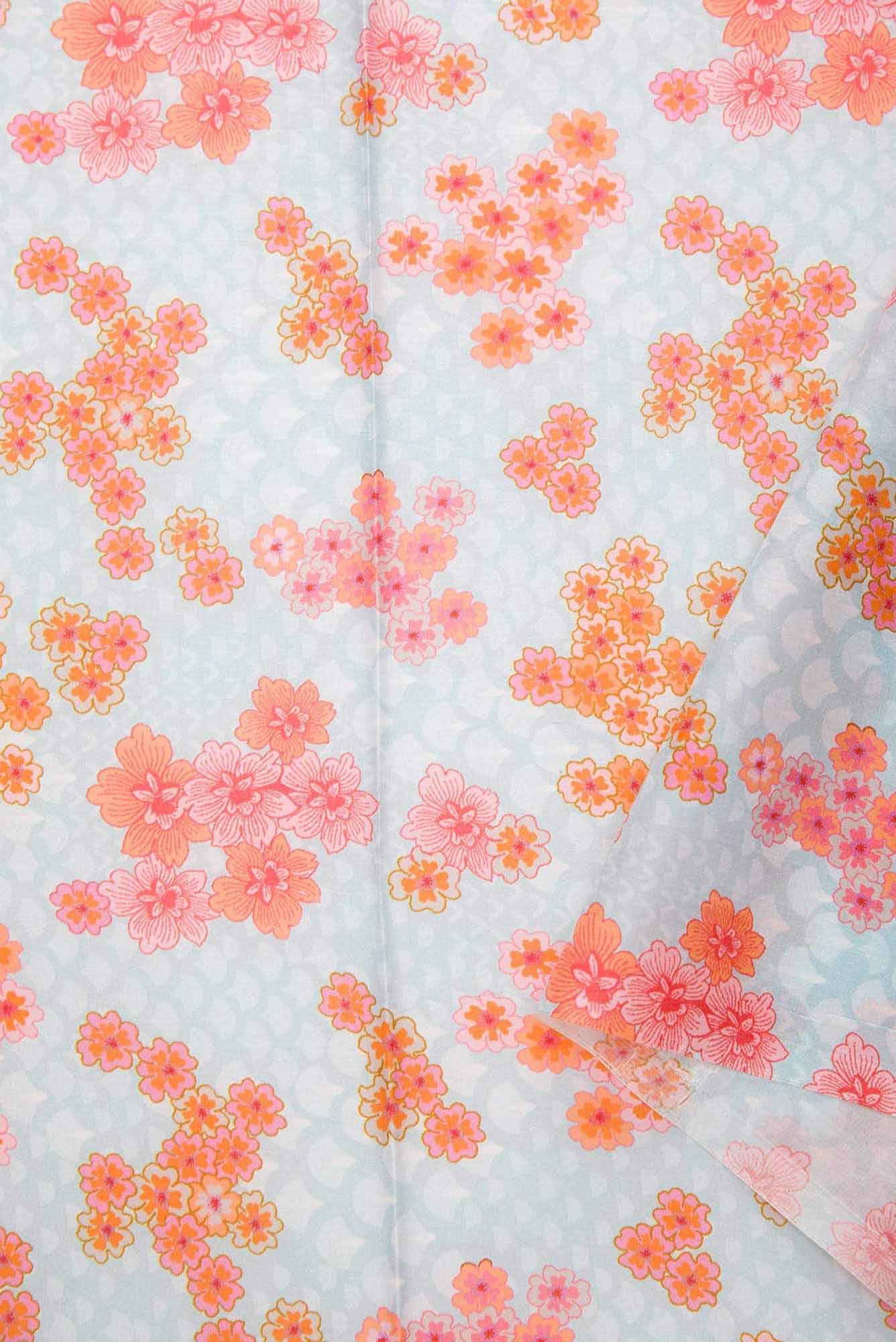 Blue Printed Silk Dress Material