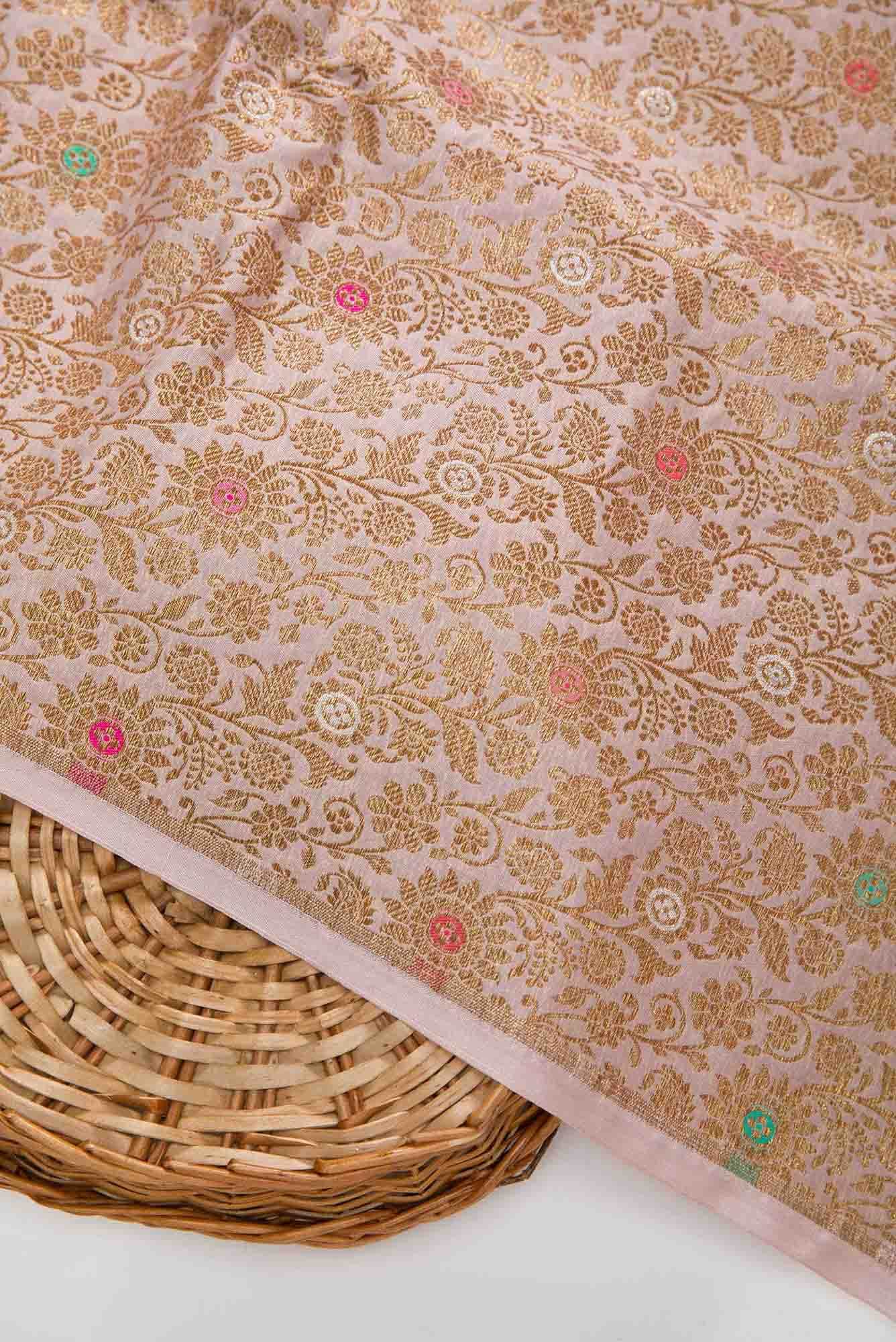 Rose Gold Banarasi Silk Dress Material