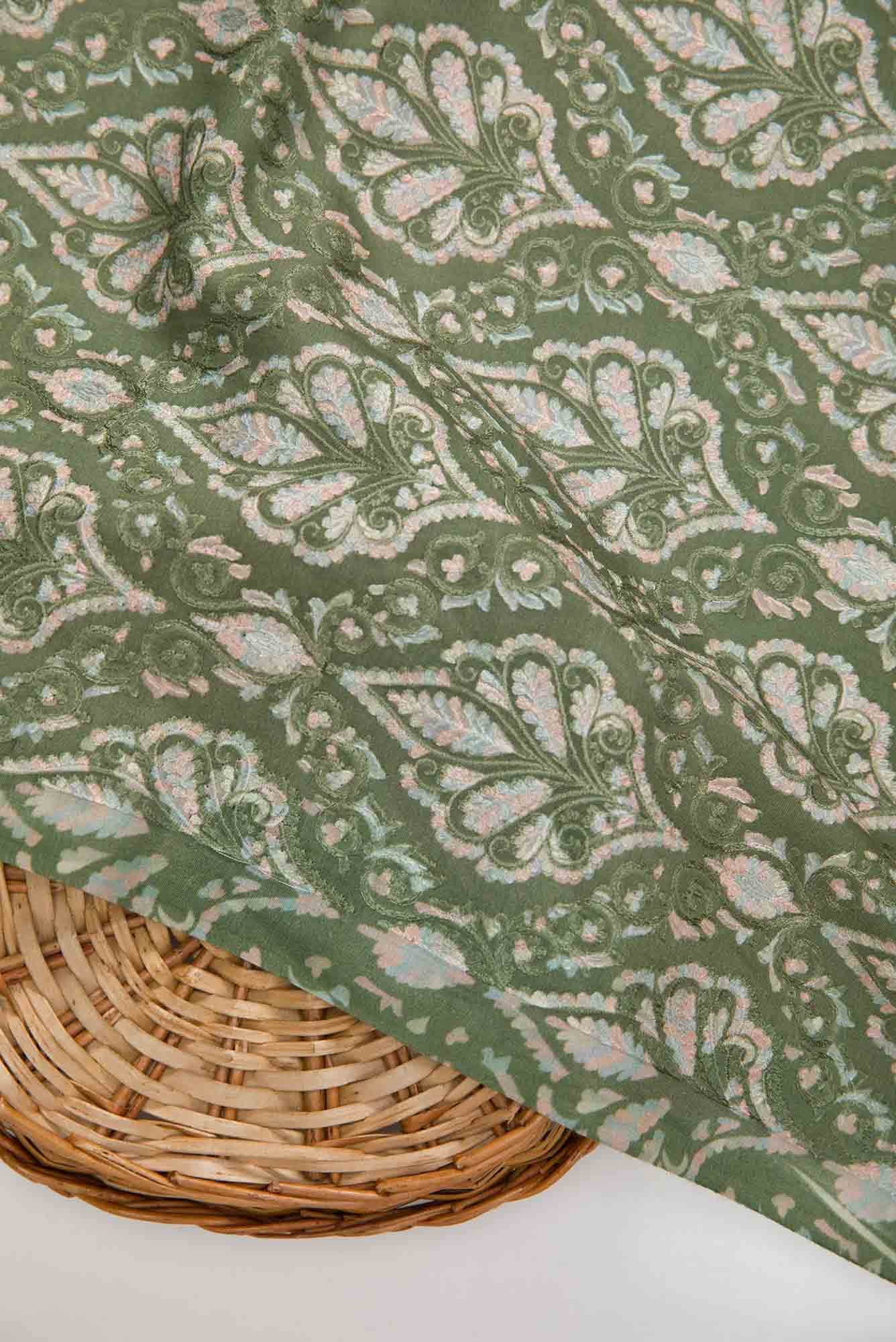 Mehandi Green Chanderi Silk Dress Material