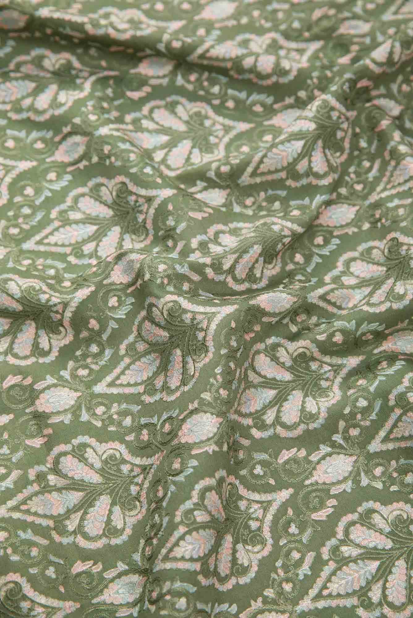 Mehandi Green Chanderi Silk Dress Material
