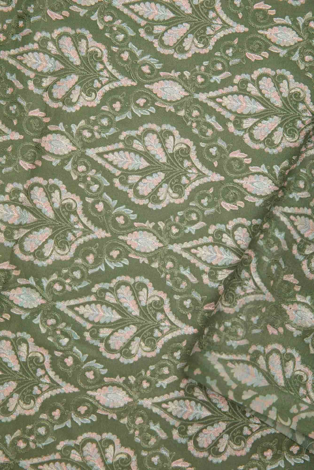 Mehandi Green Chanderi Silk Dress Material