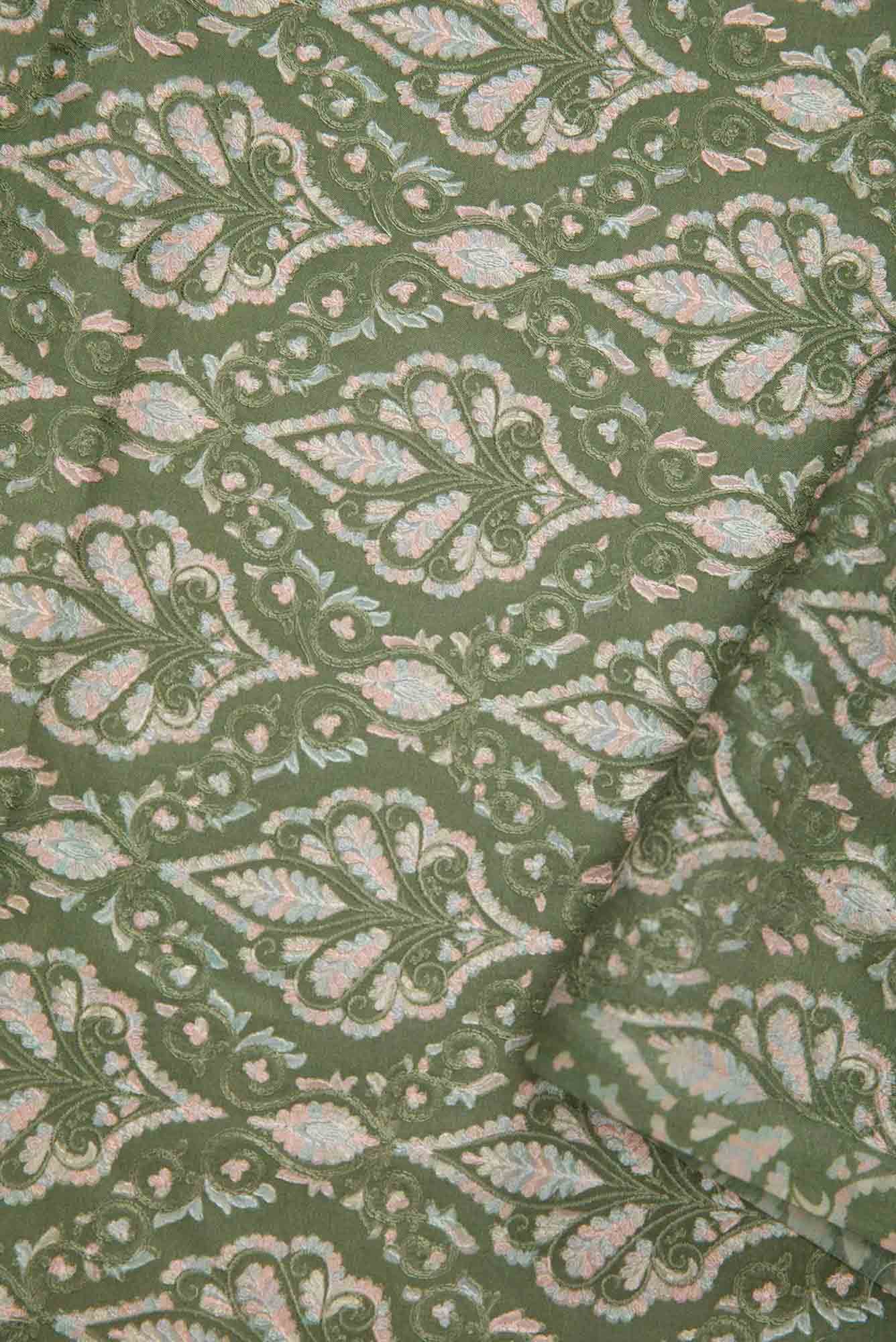 Mehandi Green Chanderi Silk Dress Material