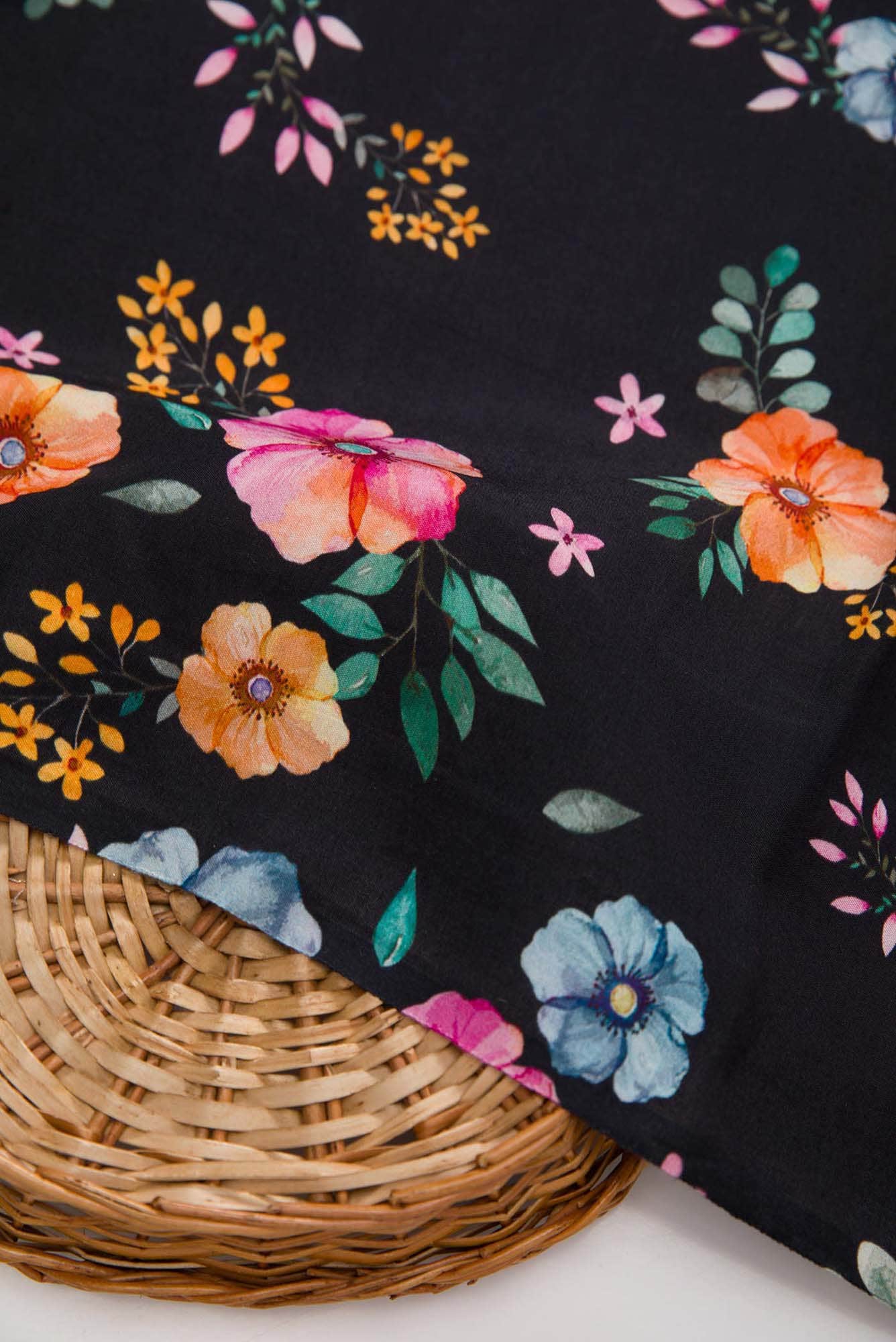 Black Chanderi Silk Dress Material