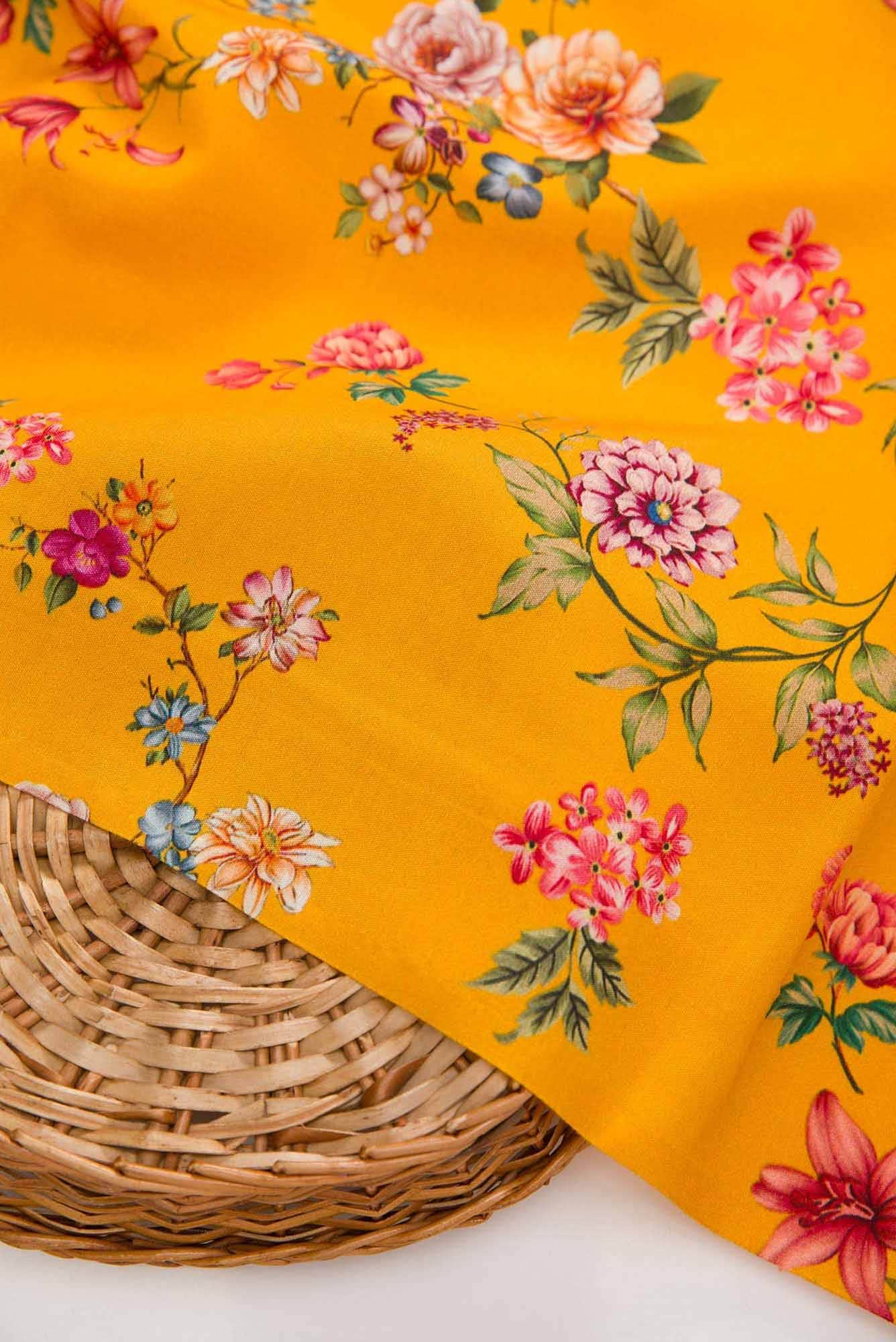 Yellow Chanderi Silk Dress Material