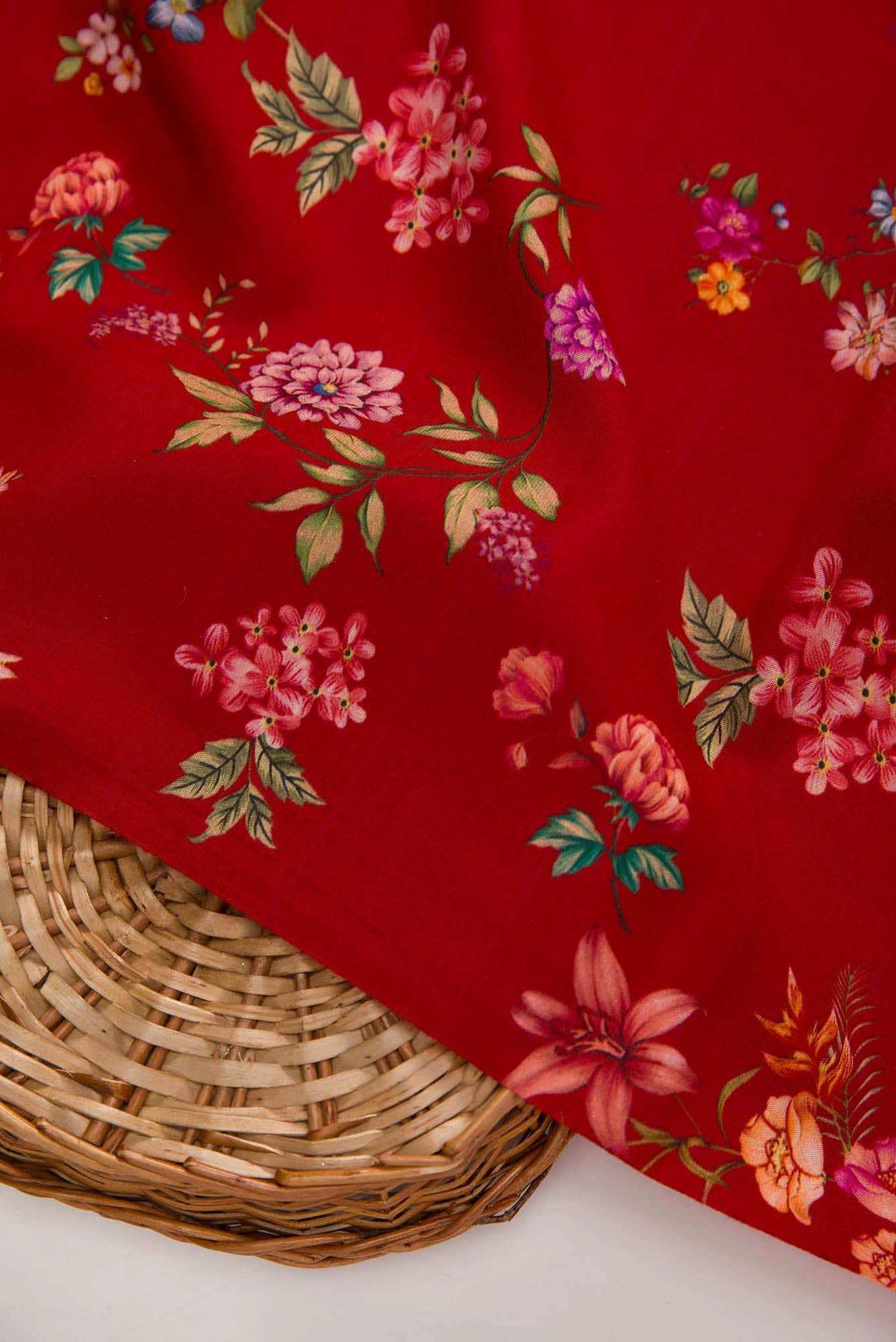 Red Chanderi Silk Dress Material