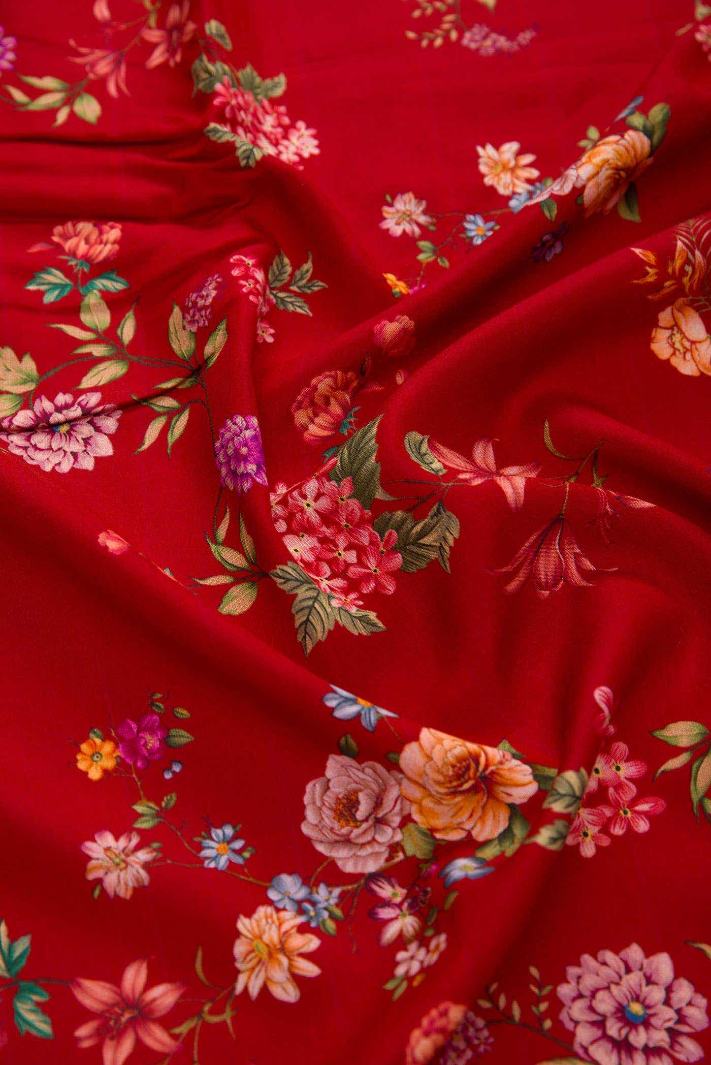 Red Chanderi Silk Dress Material