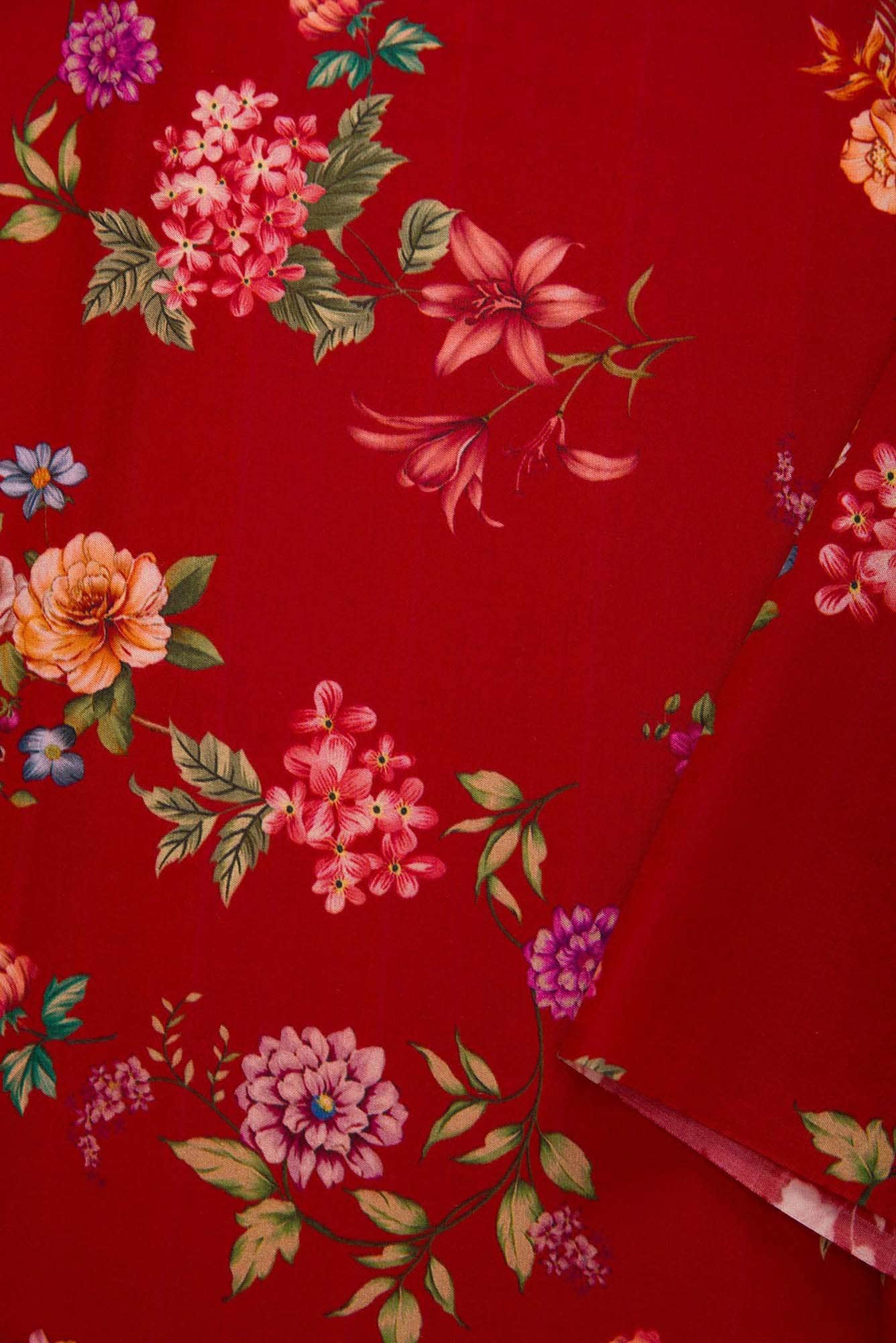 Red Chanderi Silk Dress Material