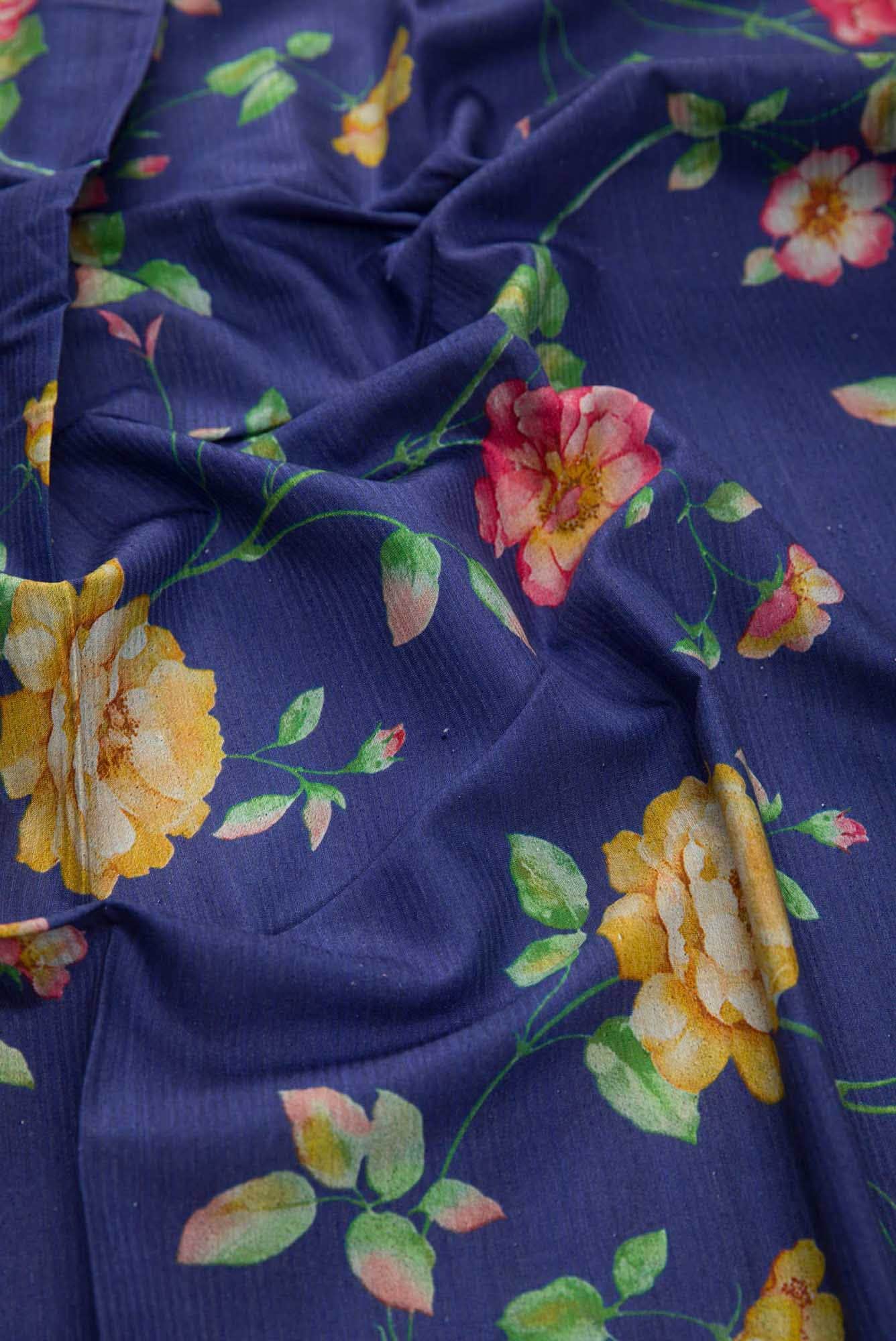 Blue Tussar Silk Dress Material