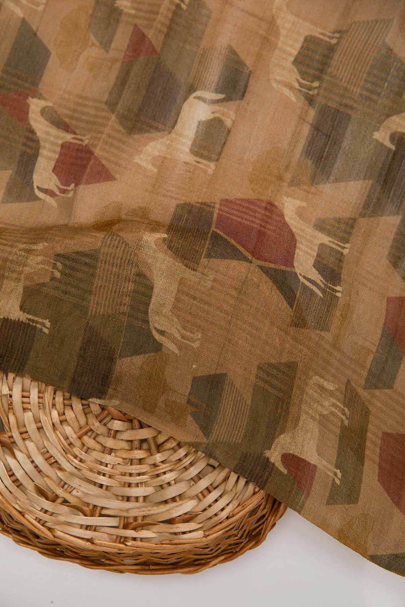 Brown Tussar Silk Dress Material