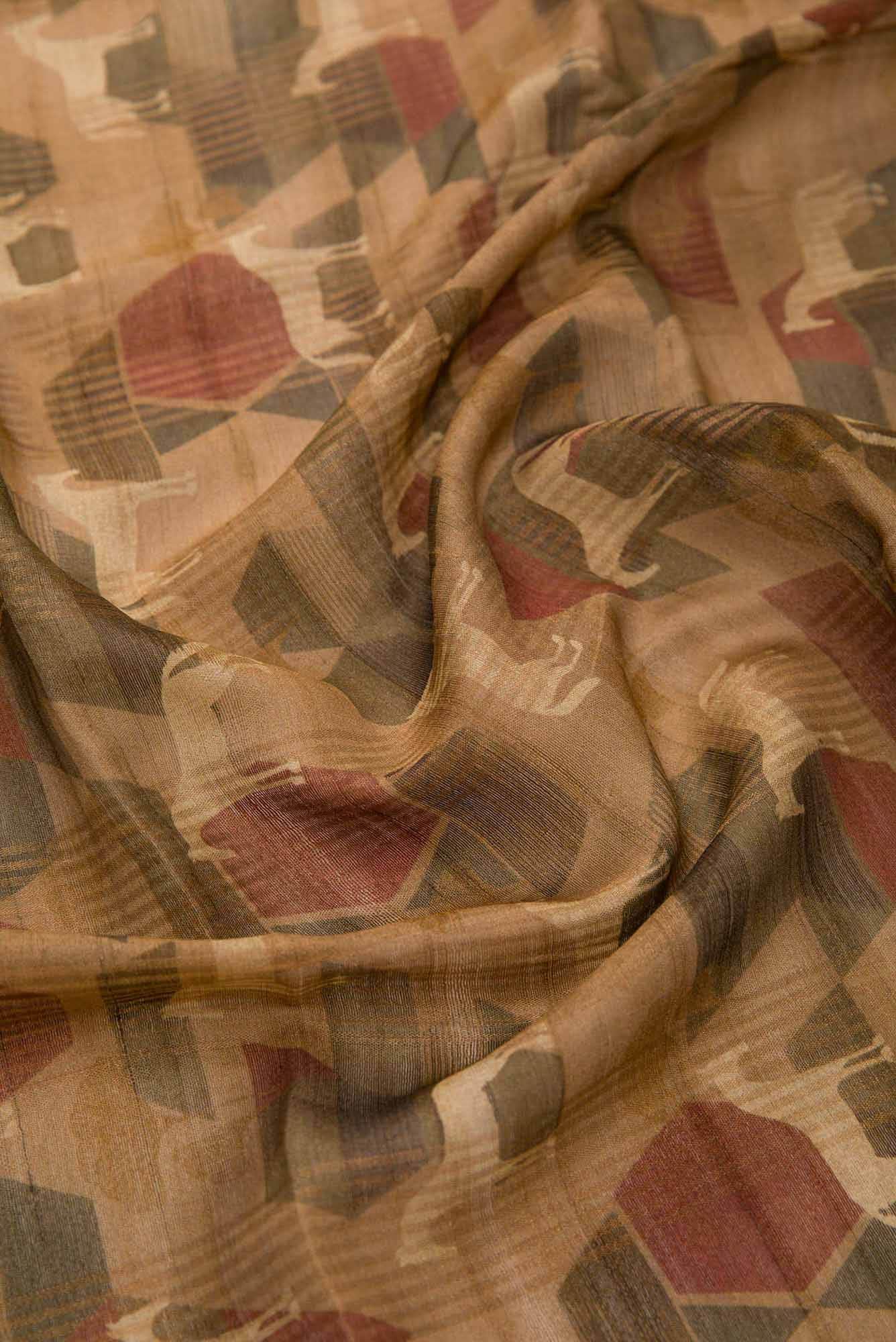 Brown Tussar Silk Dress Material