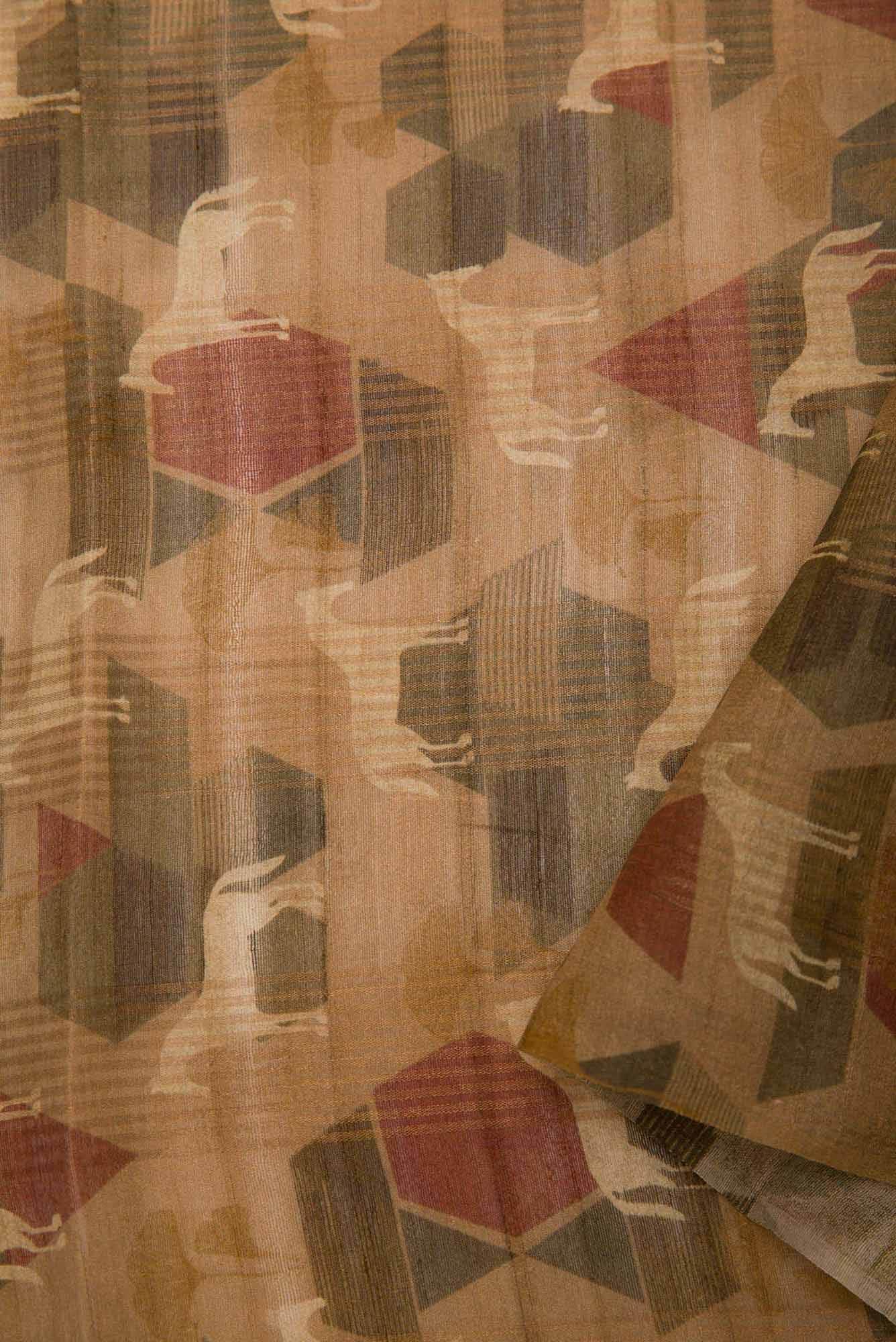 Brown Tussar Silk Dress Material
