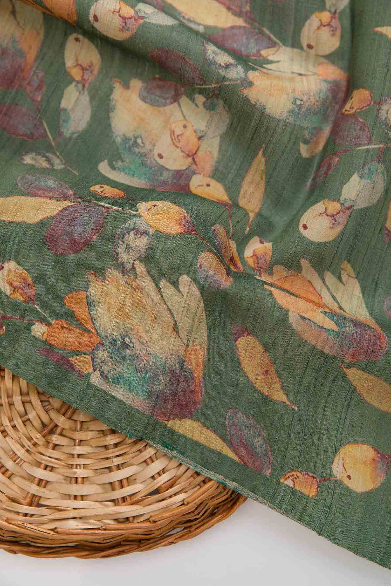 Green Tussar Silk Dress Material