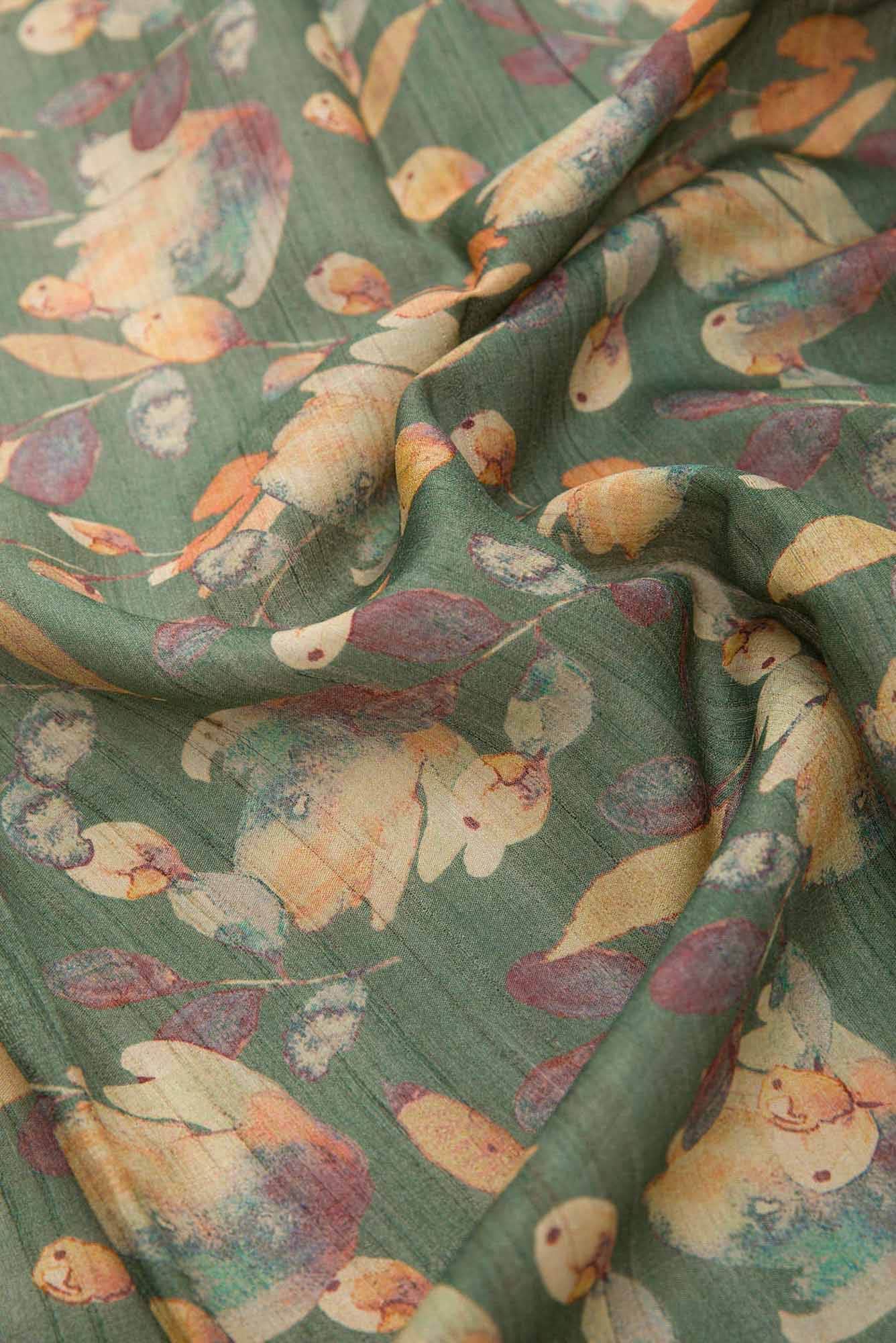 Green Tussar Silk Dress Material
