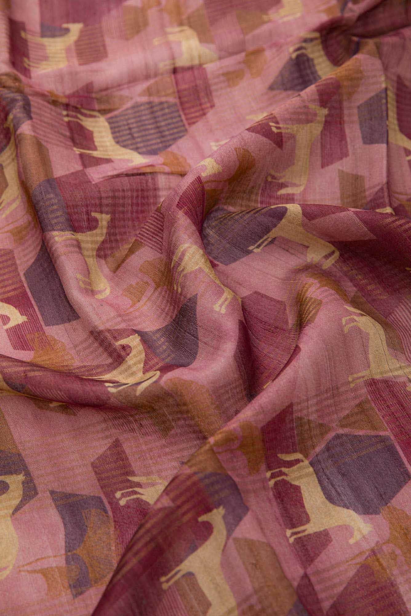 Pink Tussar Silk Dress Material