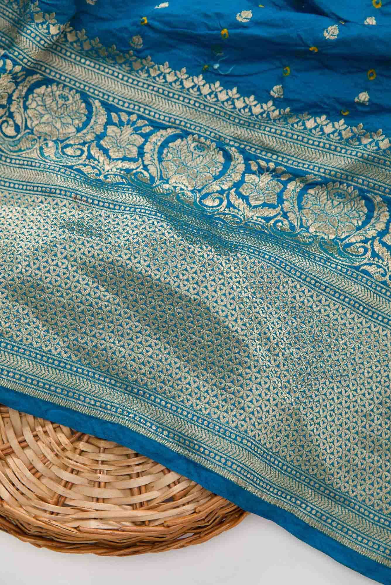 Blue Bandhani Silk Dress Material