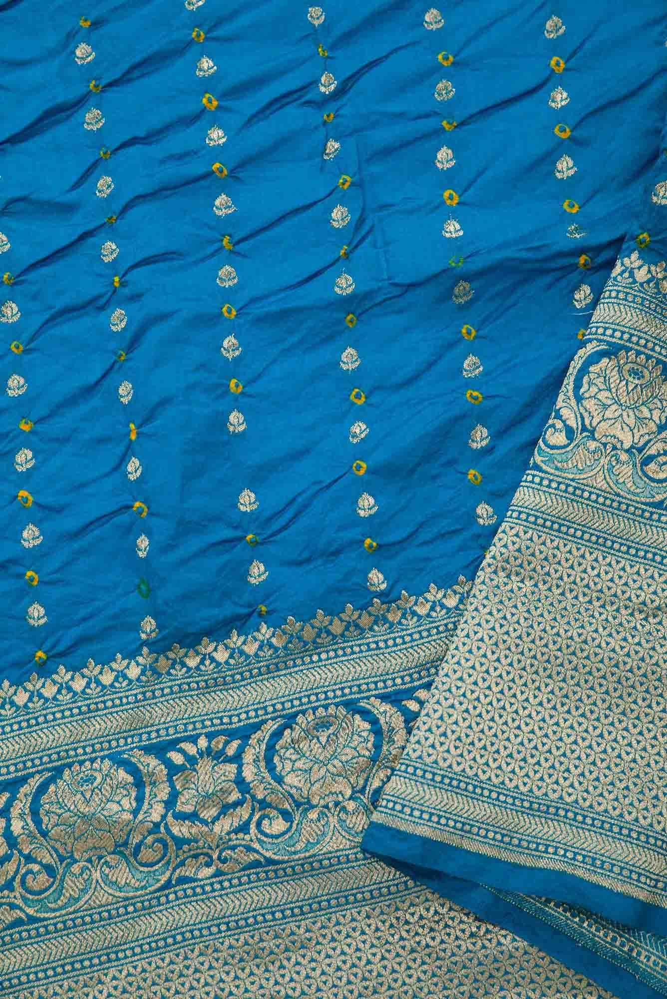 Blue Bandhani Silk Dress Material