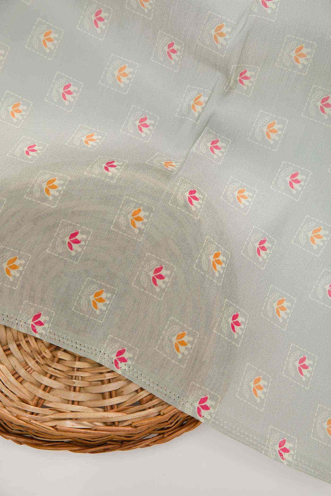 Grey Chanderi Silk Dress Material