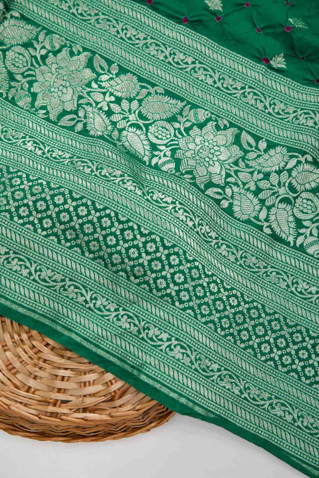 Green Bandhani Silk Dress Material