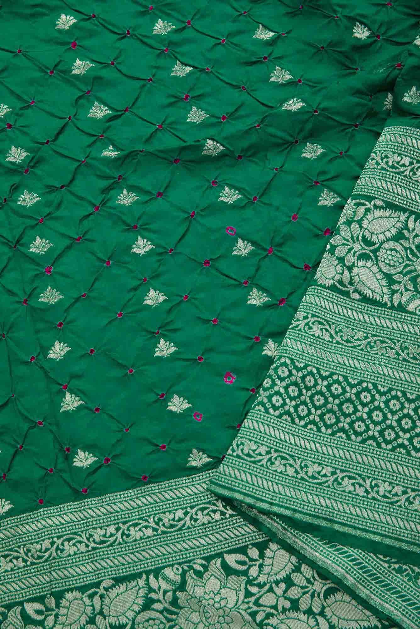 Green Bandhani Silk Dress Material