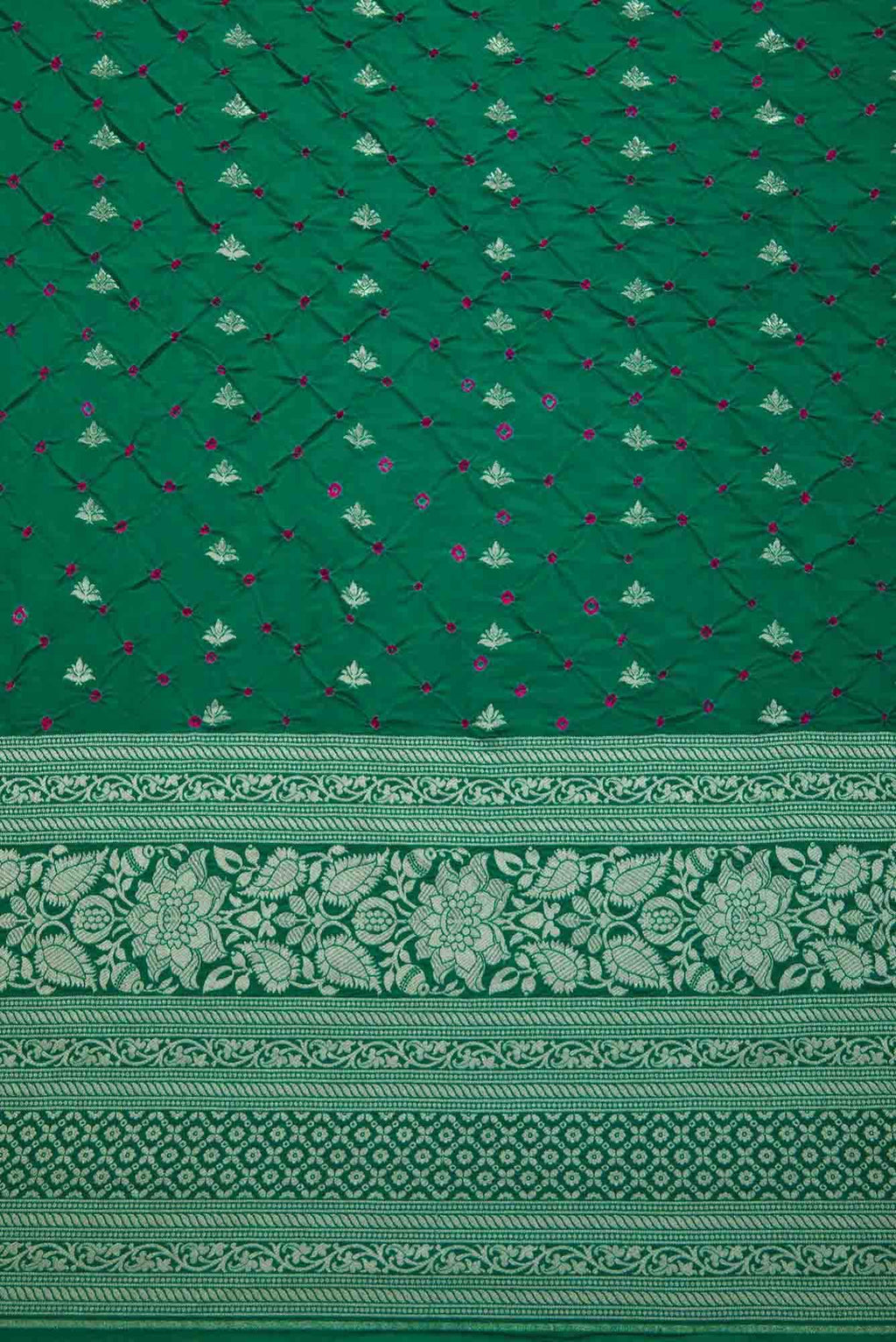 Green Bandhani Silk Dress Material