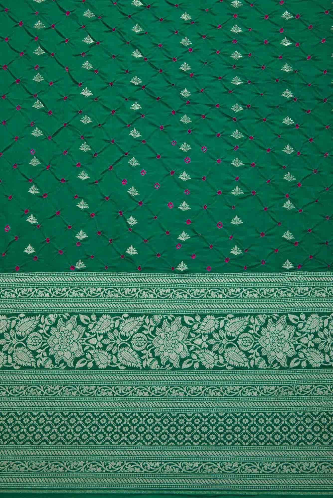 Green Bandhani Silk Dress Material