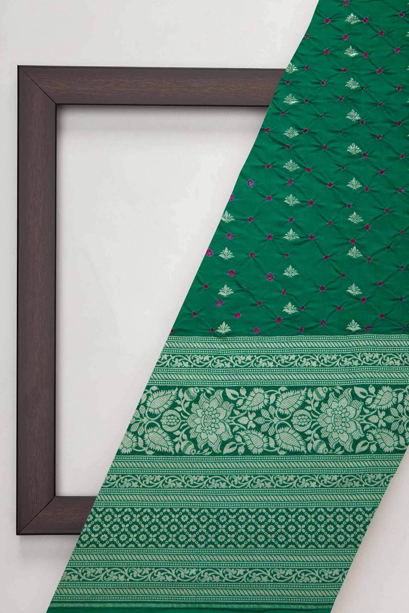 Green Bandhani Silk Dress Material