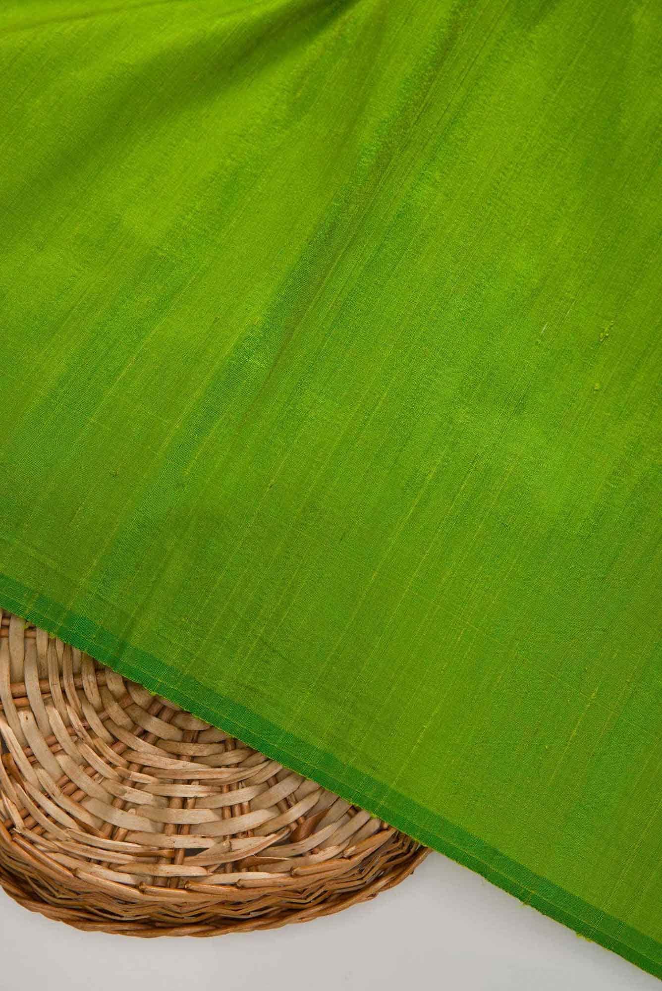 Parrot Green Raw Silk Dress Material