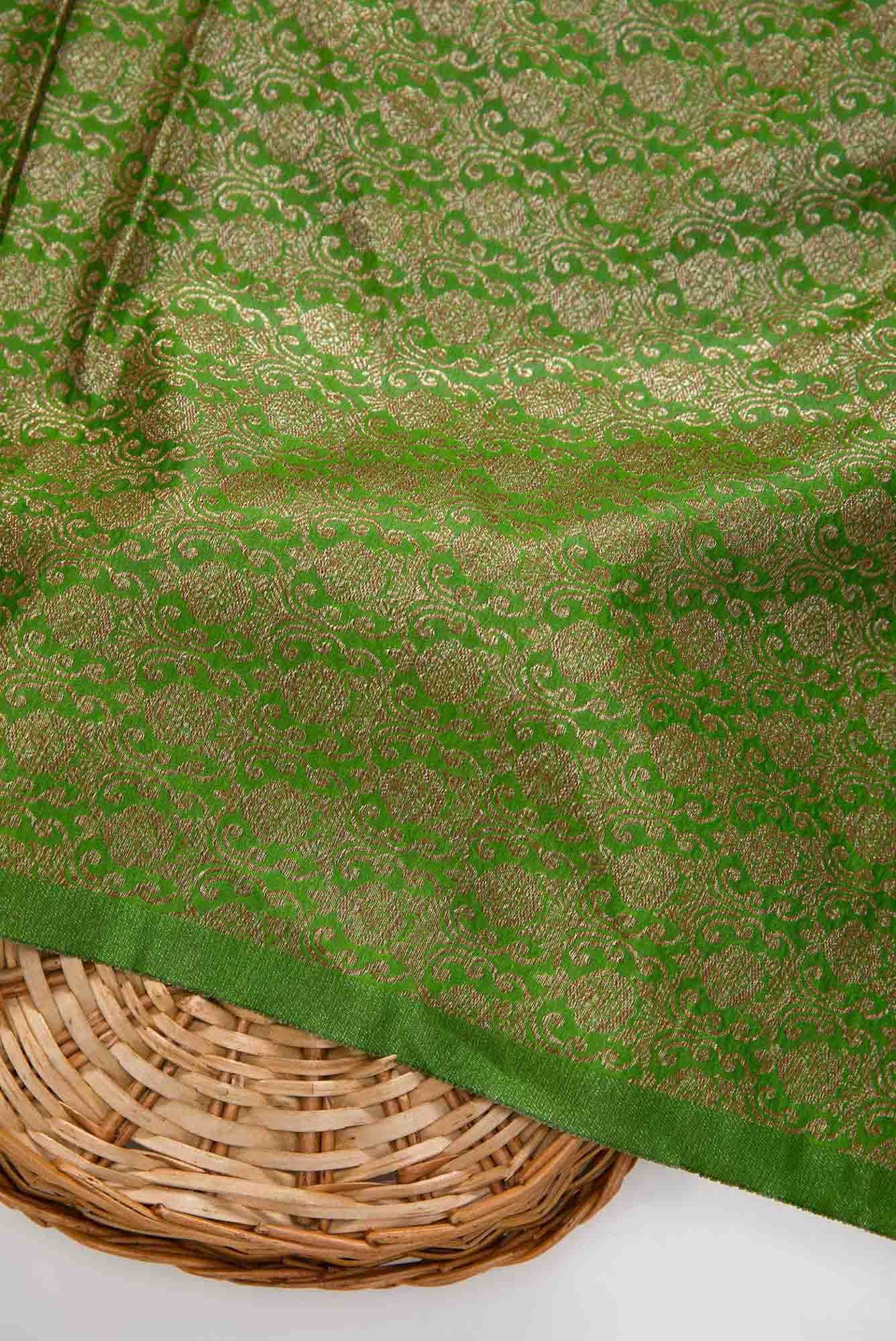 Green Blended Banarasi Silk Dress Material