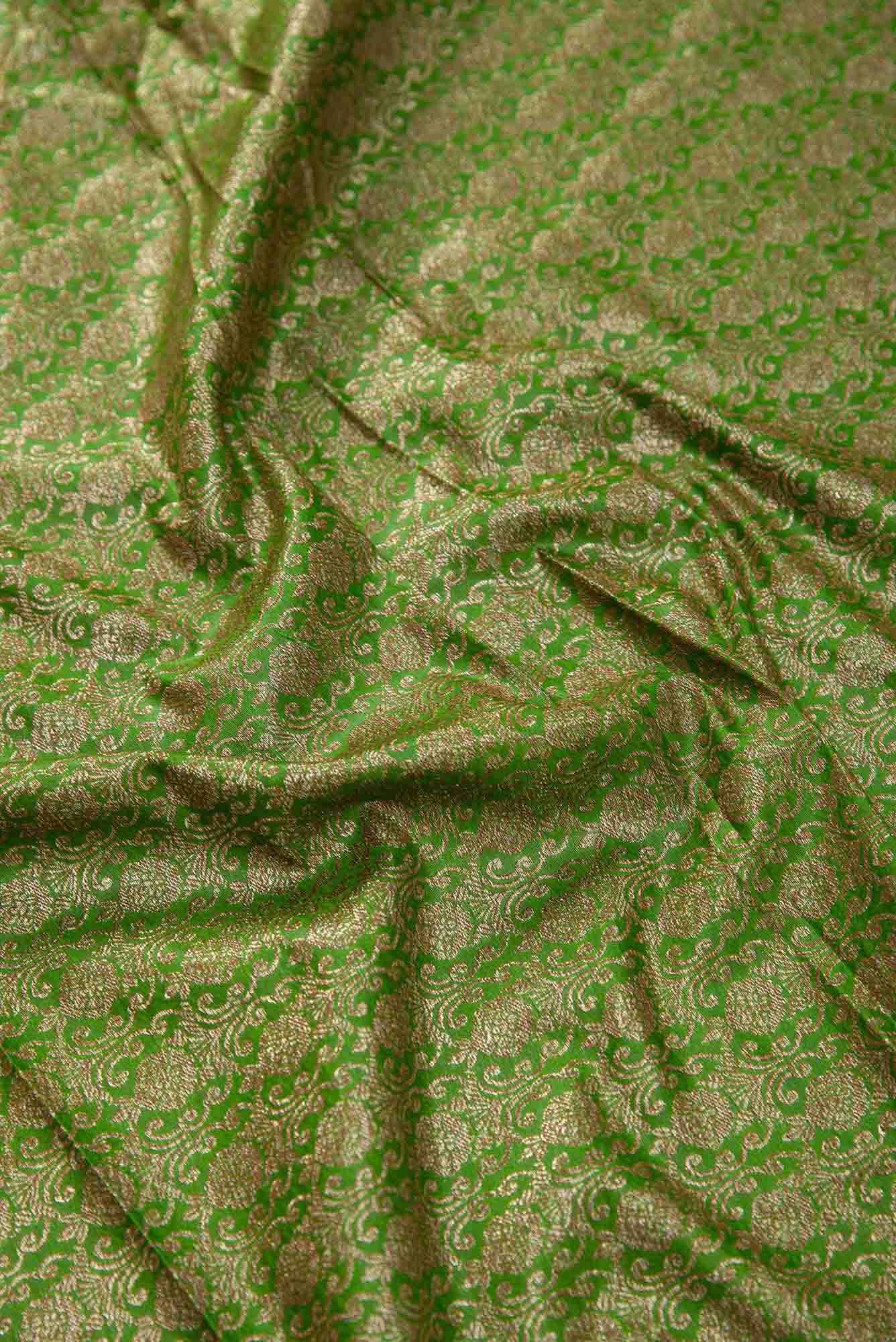 Green Blended Banarasi Silk Dress Material