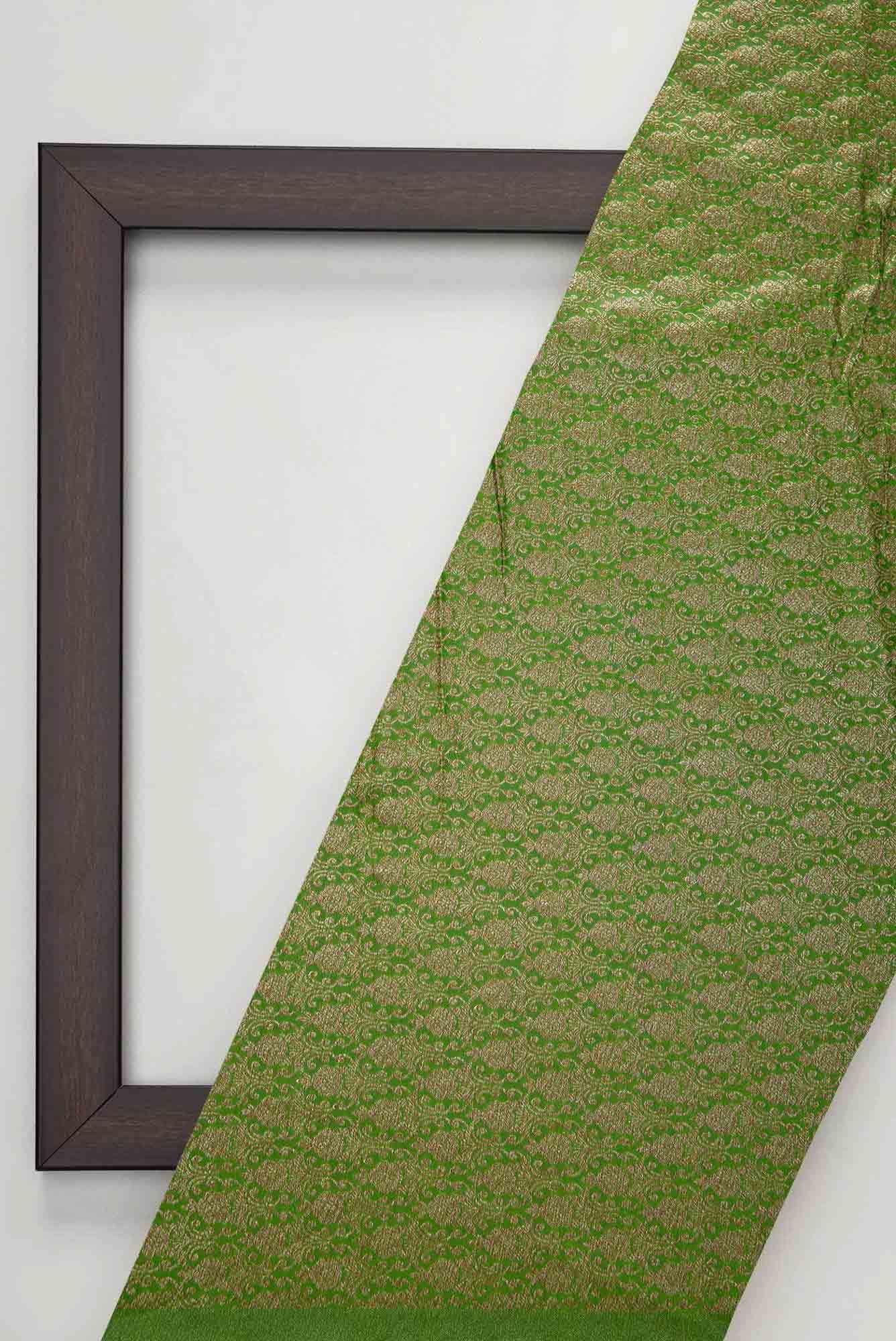 Green Blended Banarasi Silk Dress Material
