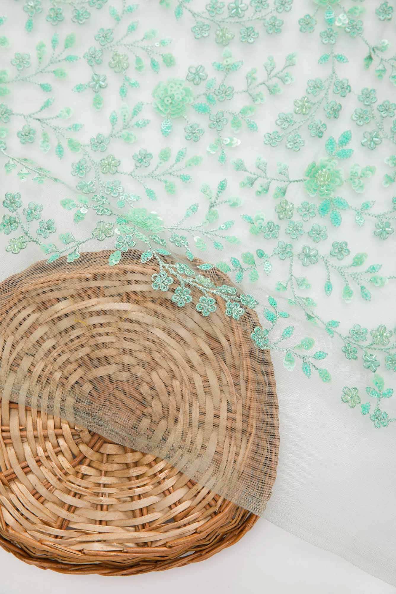 Green Embroidery Net Dress Material