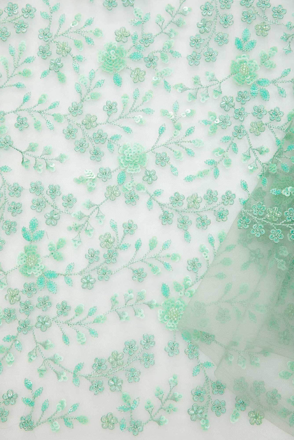 Green Embroidery Net Dress Material