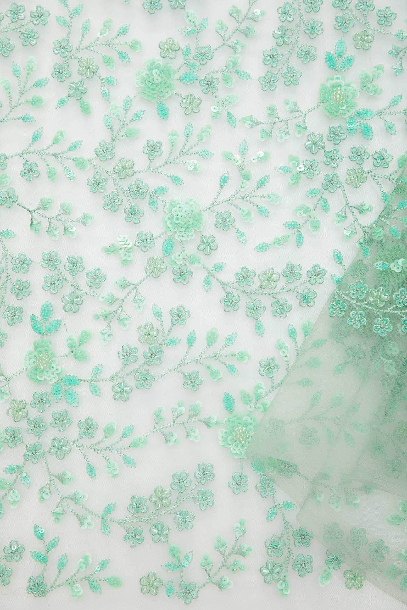 Green Embroidery Net Dress Material