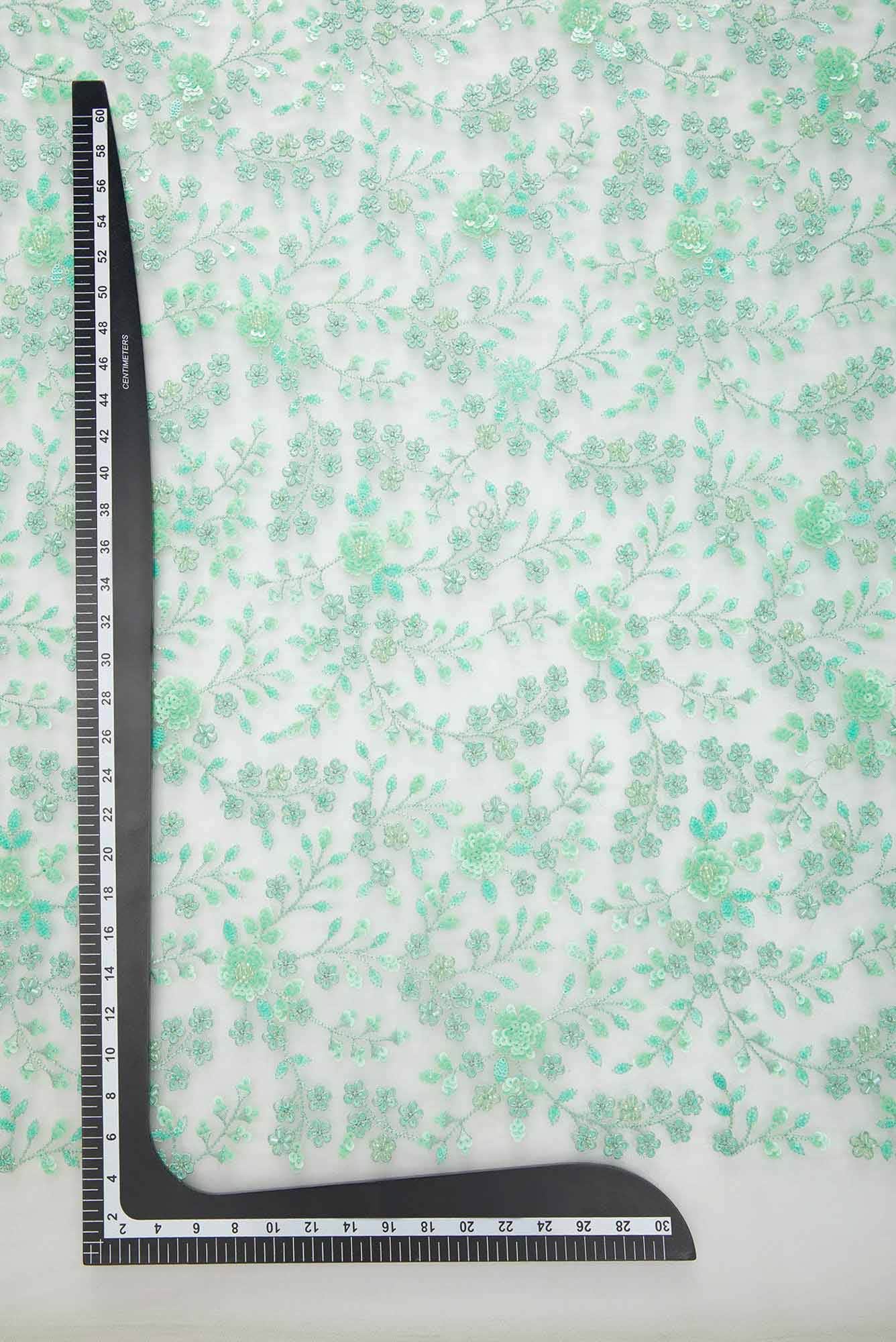 Green Embroidery Net Dress Material