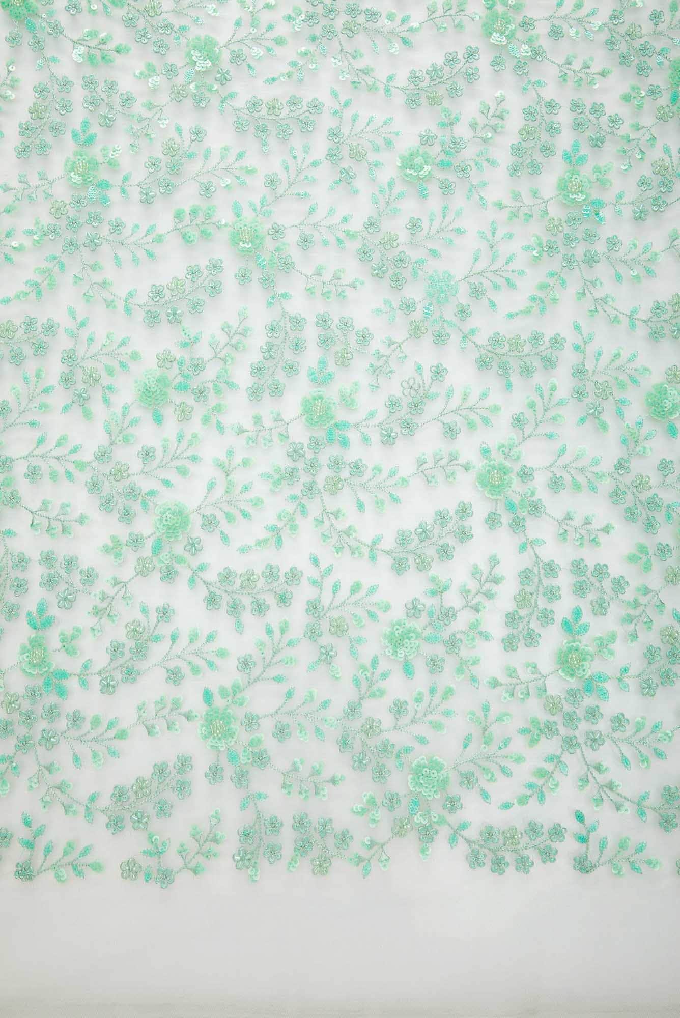 Green Embroidery Net Dress Material