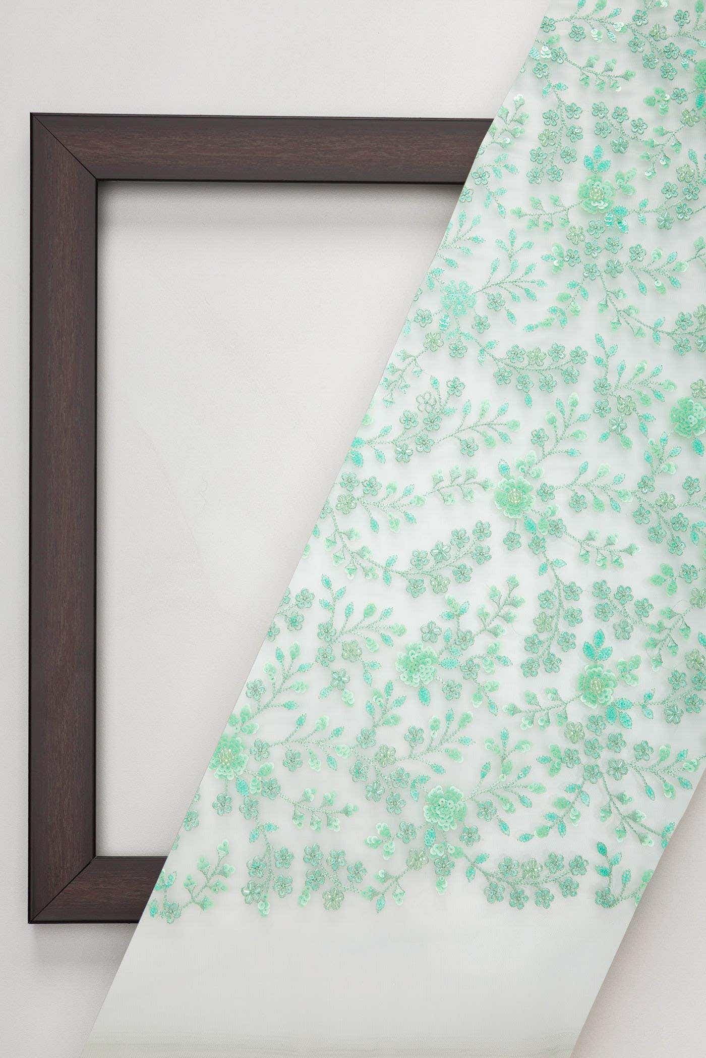 Green Embroidery Net Dress Material