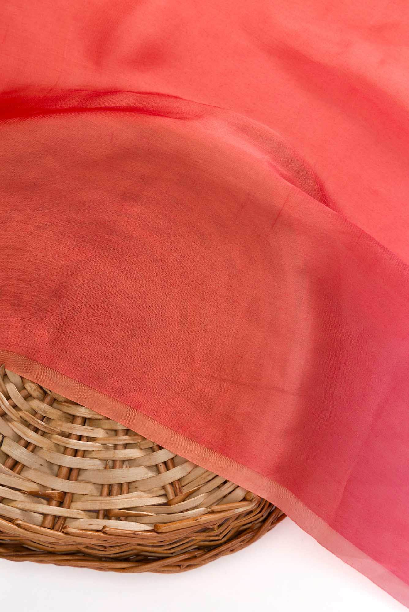 Dark Pink and Orange Satin Silk Dress Material