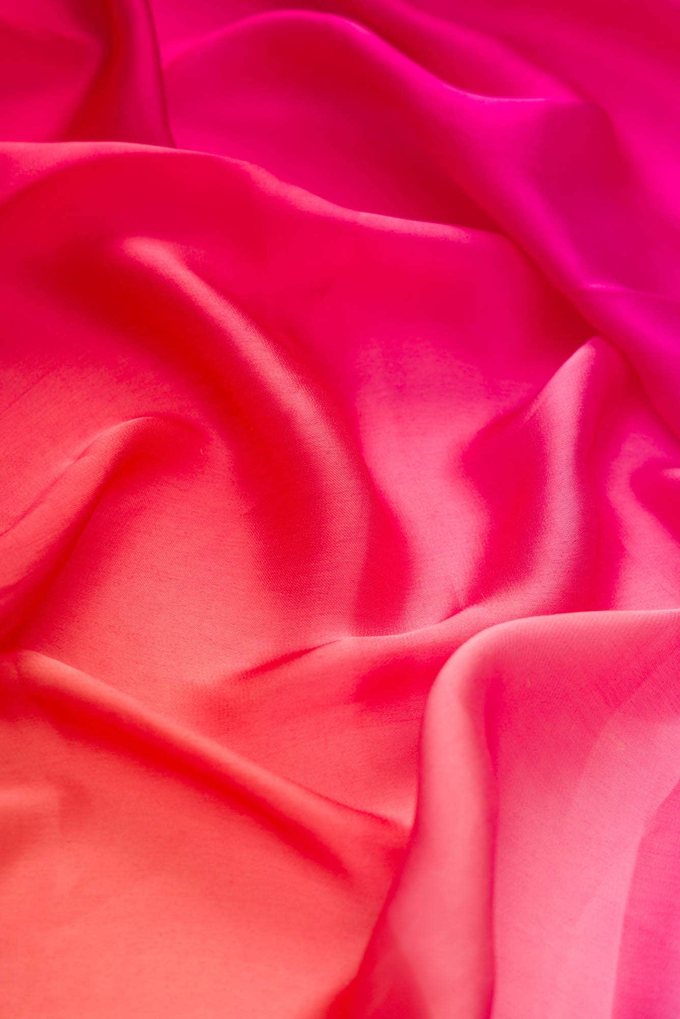 Dark Pink and Orange Satin Silk Dress Material