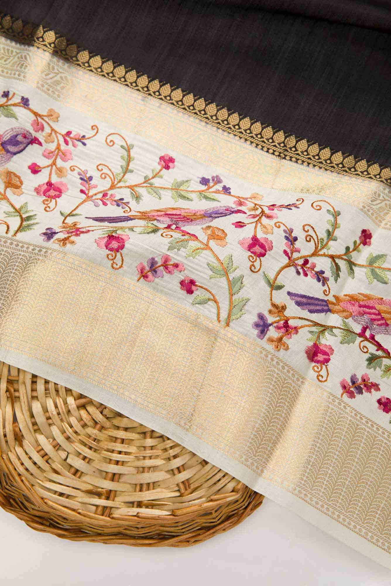 Black Chanderi Silk Dress Material