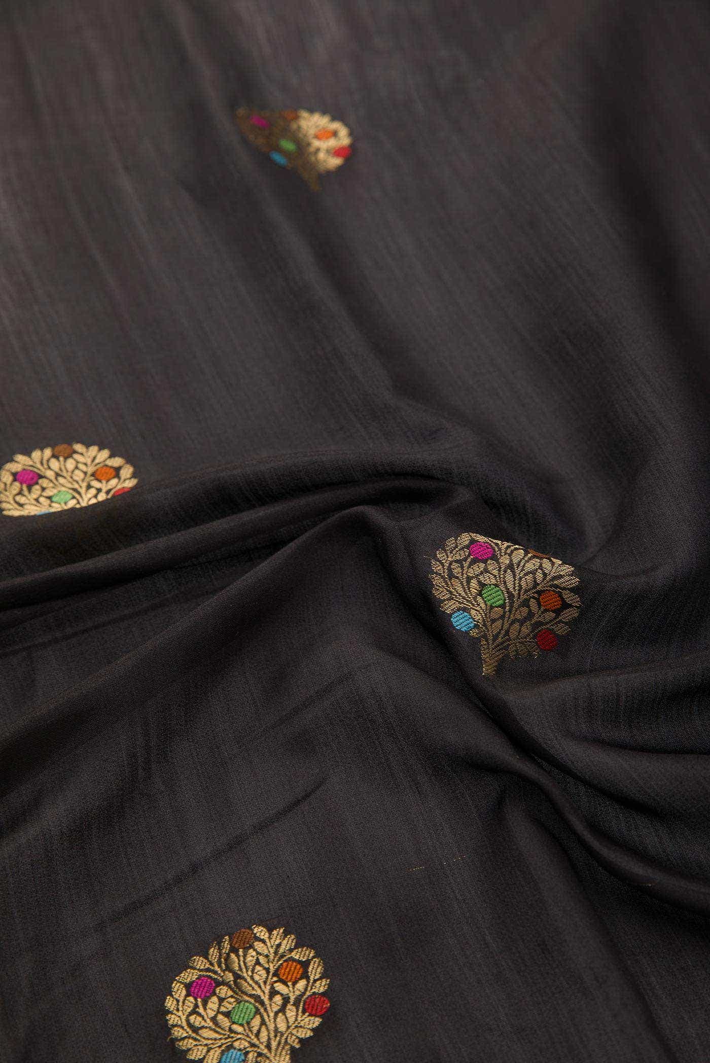 Black Chanderi Silk Dress Material