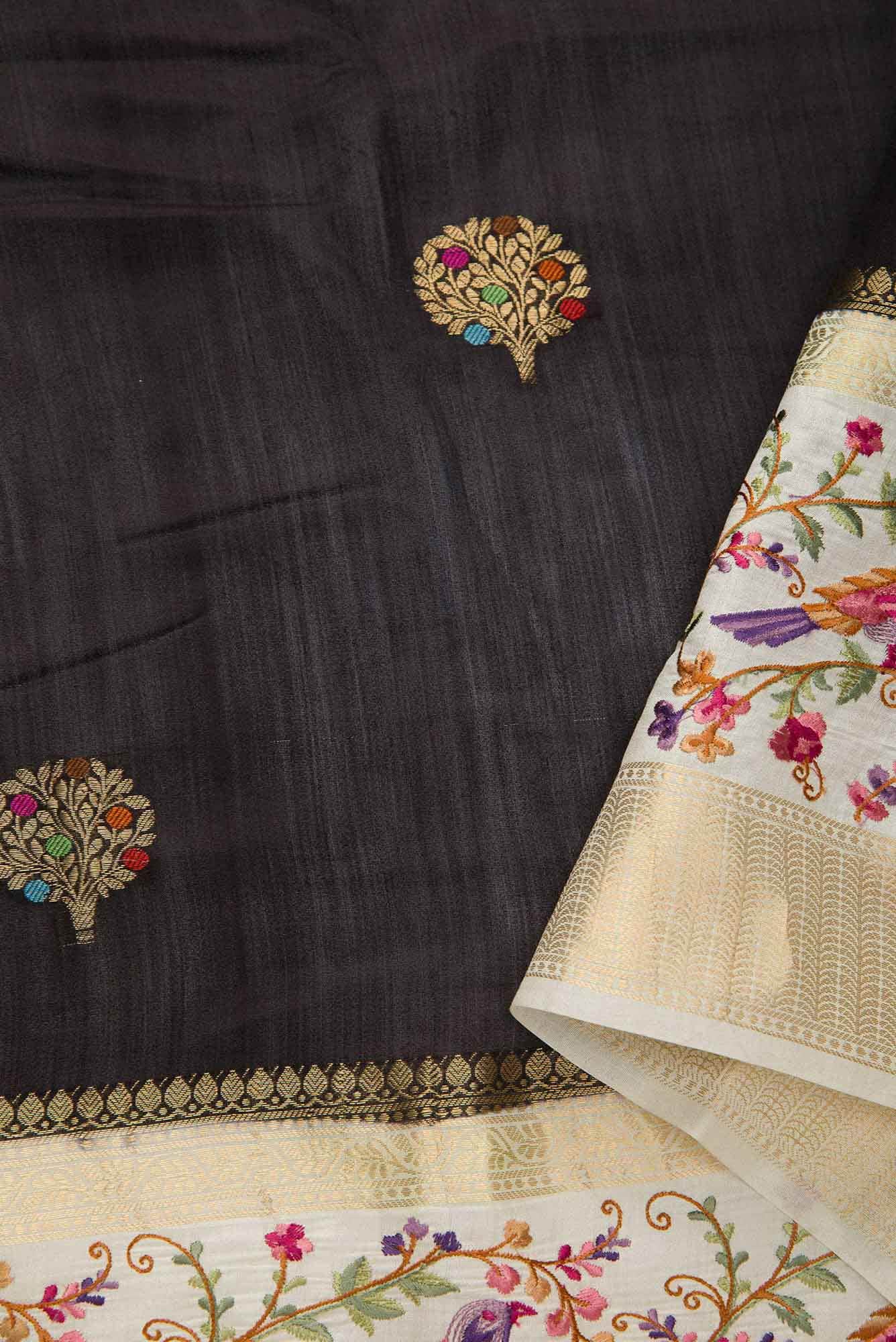 Black Chanderi Silk Dress Material