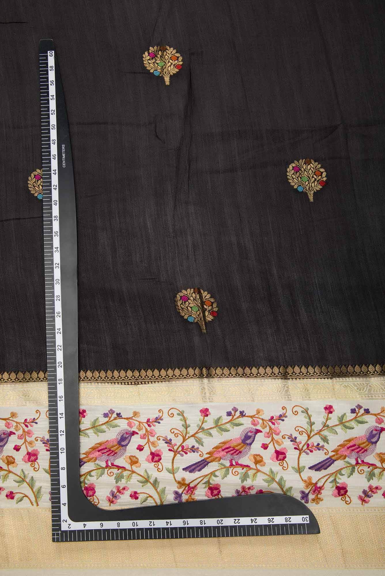 Black Chanderi Silk Dress Material